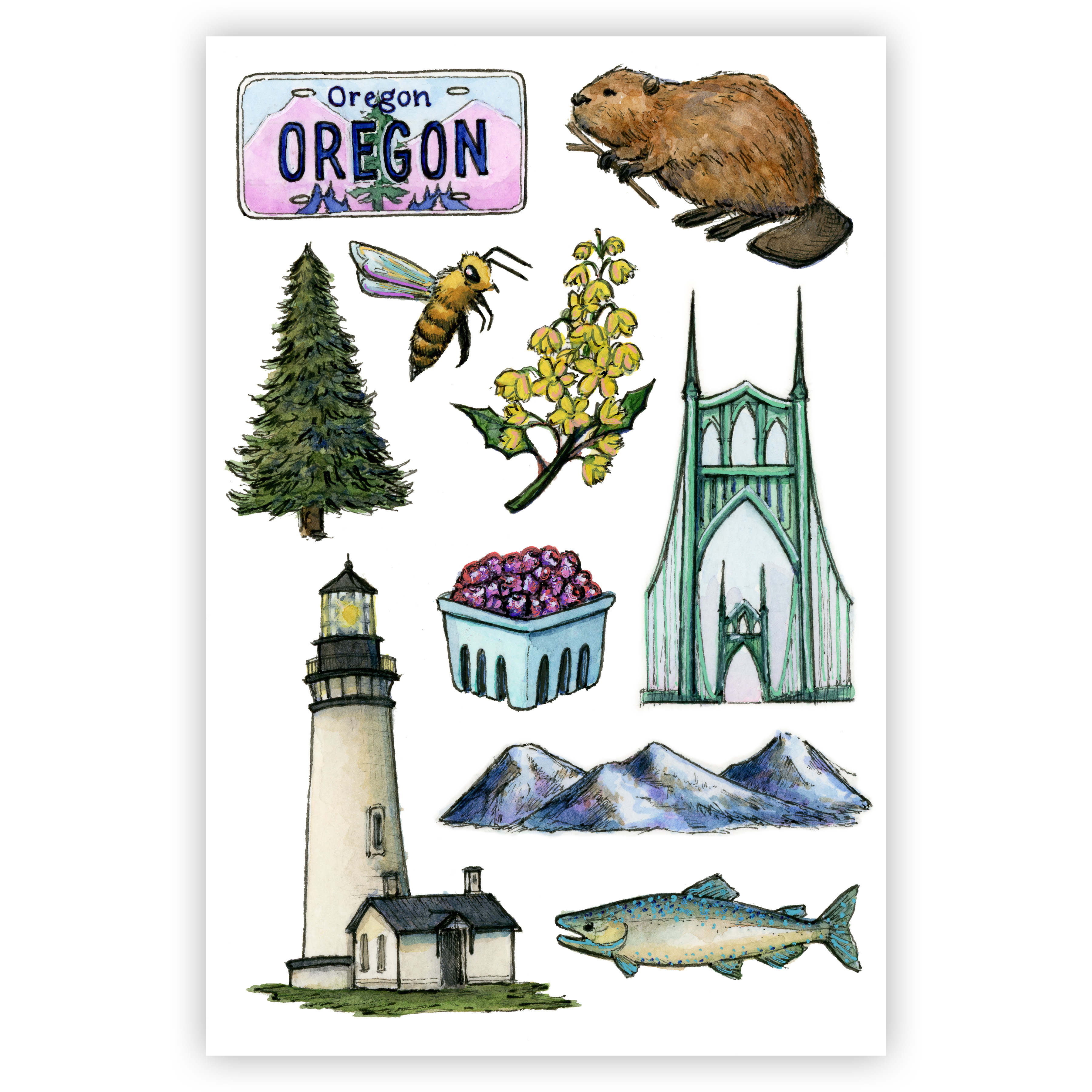 Oregon State Symbols Print
