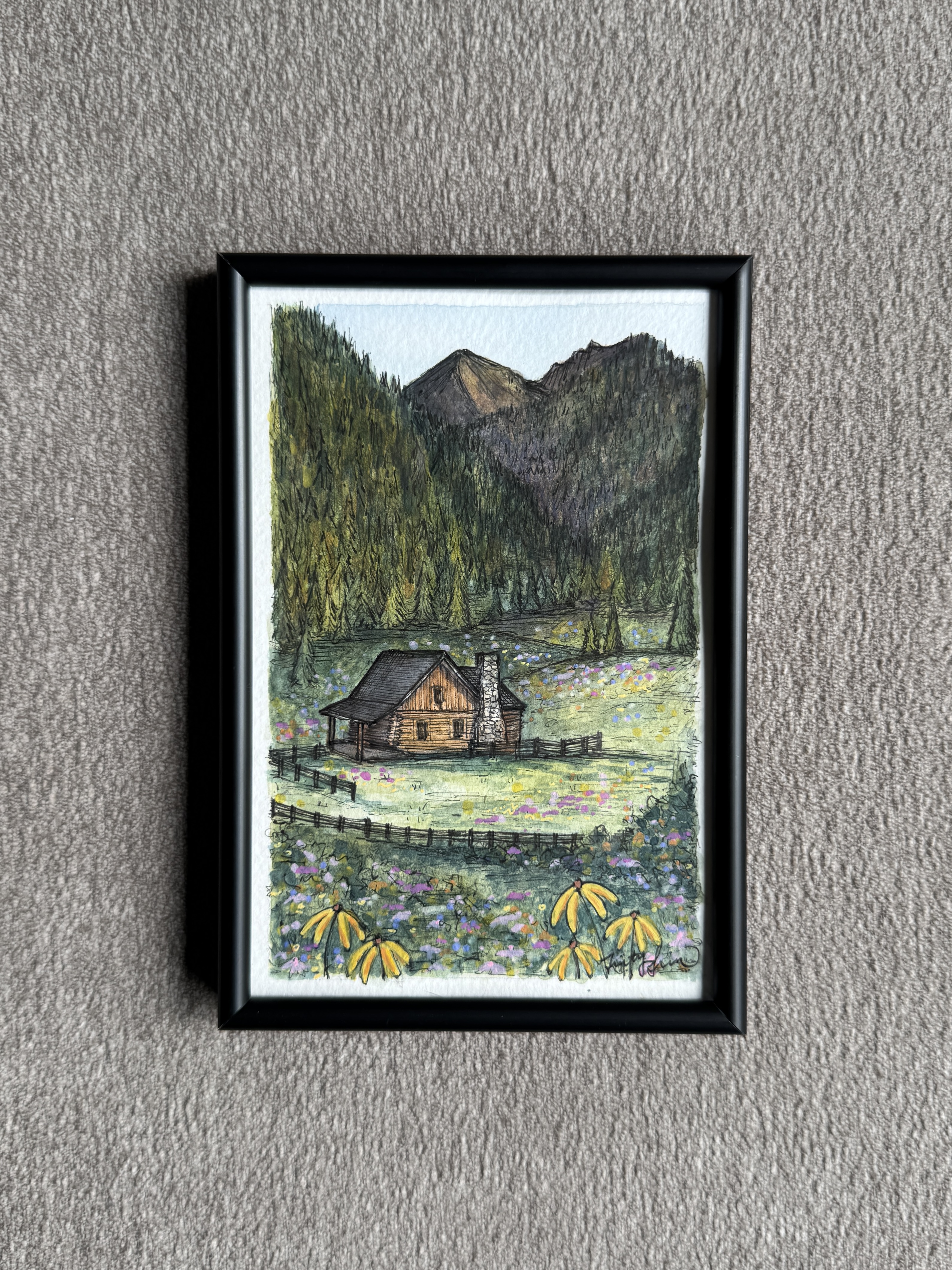 Cabin in The Mountains - 4x6 Original