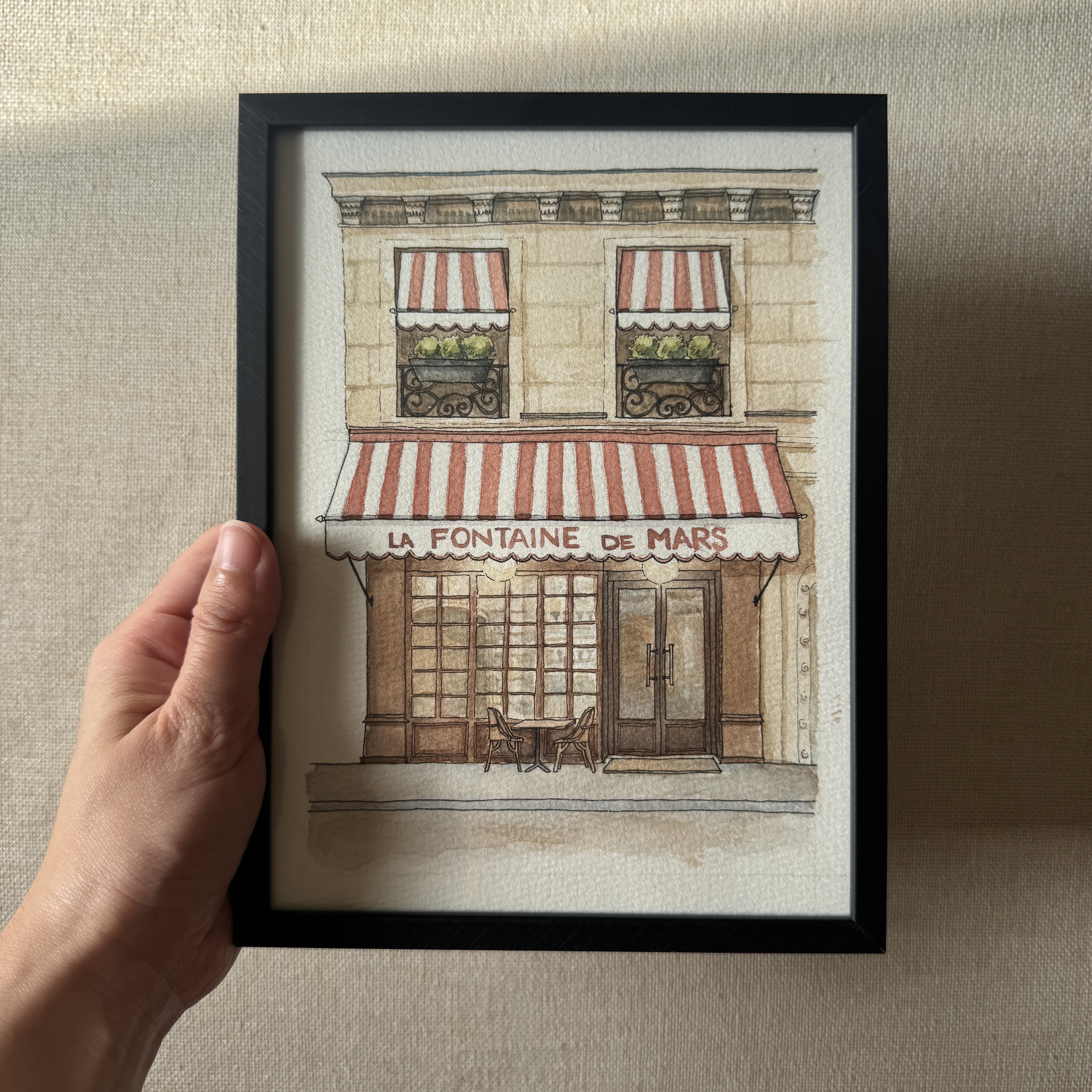 Paris La Fontaine De Mars Café - 6x8 Original Art