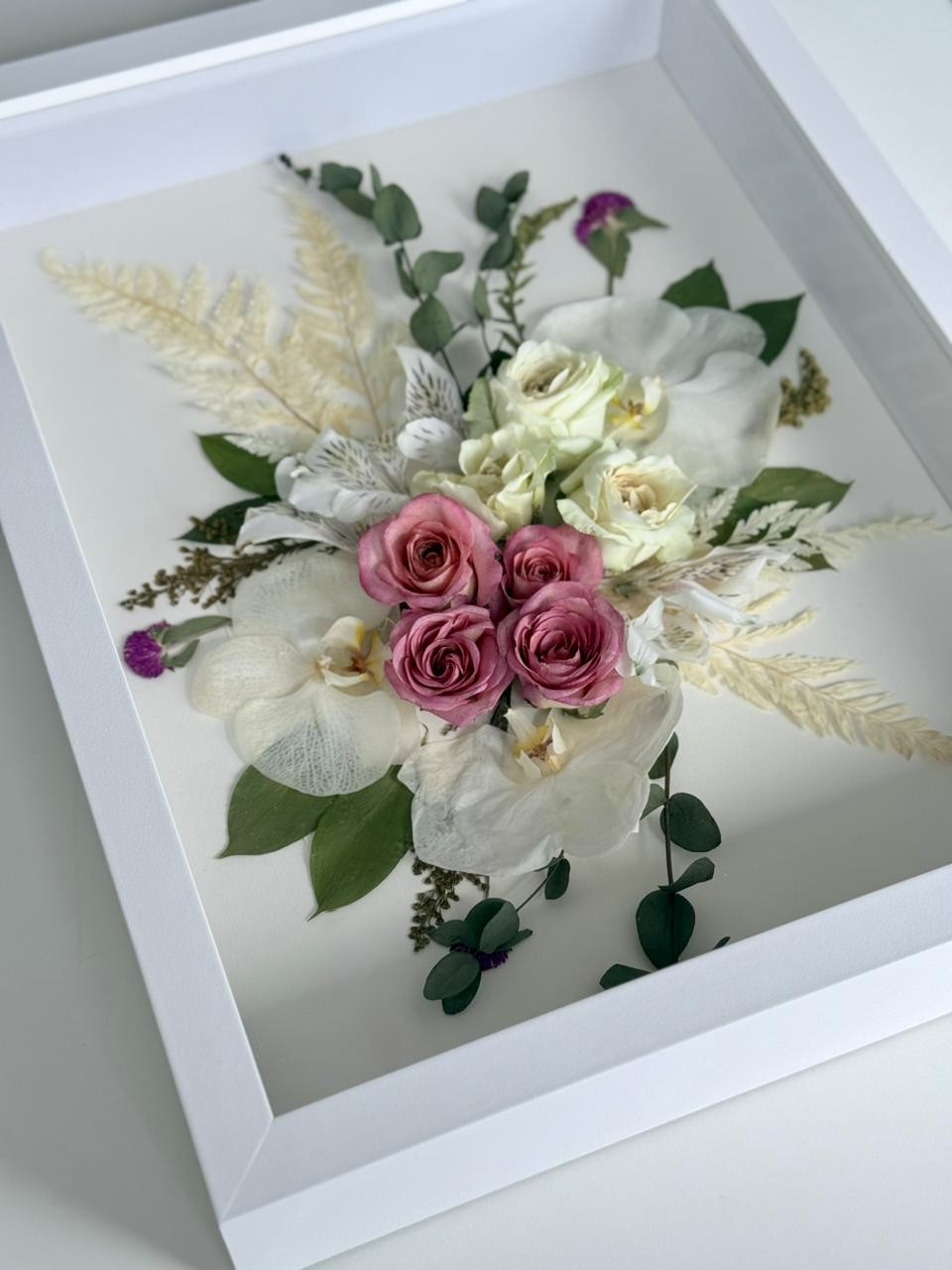 Eternização de buquê em quadro caixa 30x40x7
