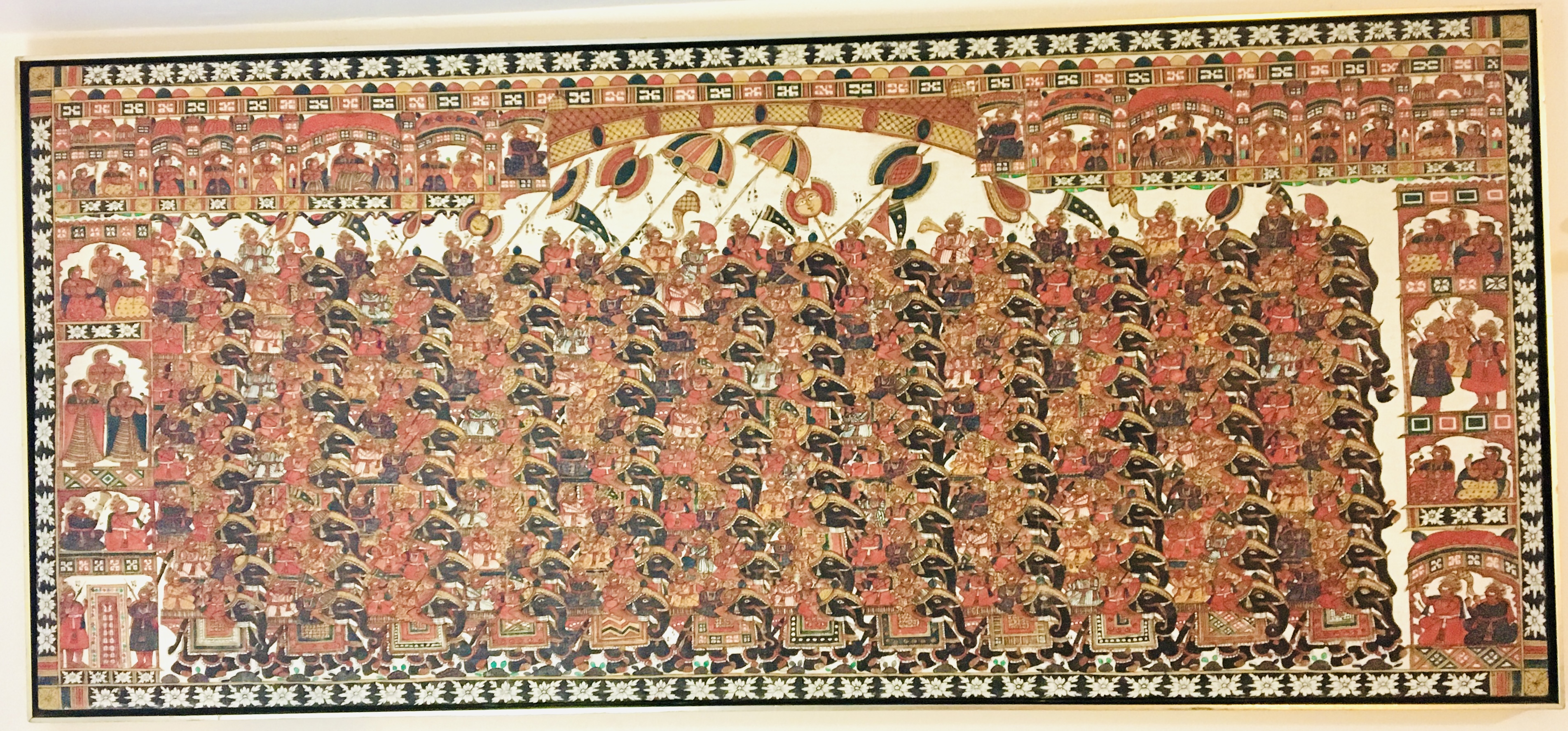 Large framed PHAD painting of Royal Elephant Procession, Rajasthan, India