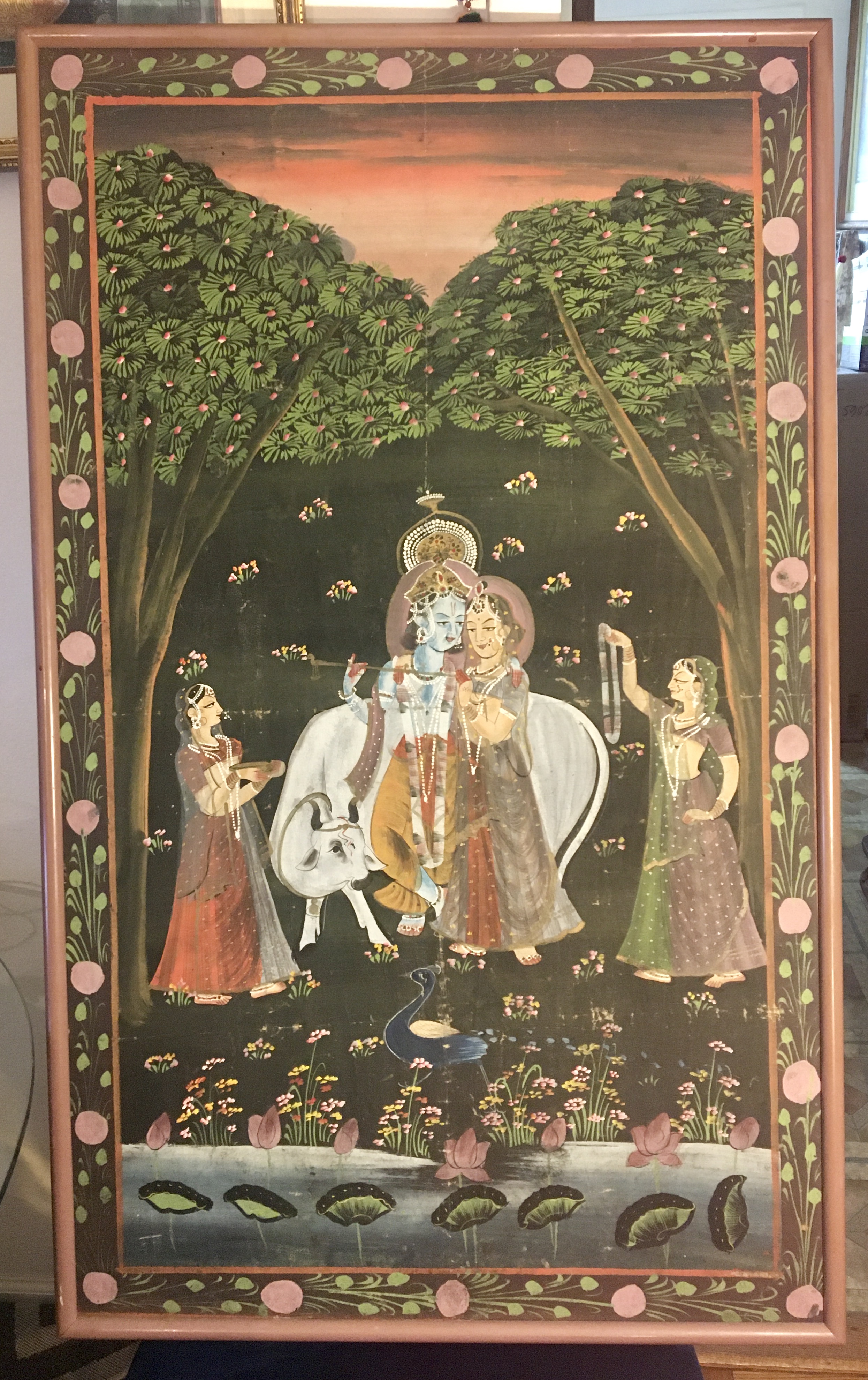 Traditional large Pichwai Painting on cloth of Radha and Krisha, Rajasthan, India