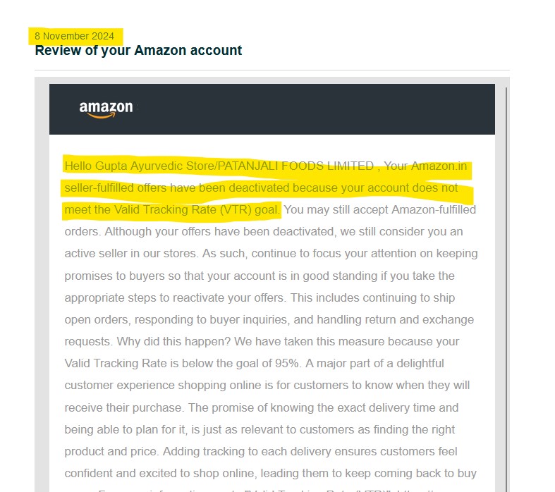 Amazon Account Reinstatement for Suspension Due to Valid Tracking Rate (VTR) Issues
