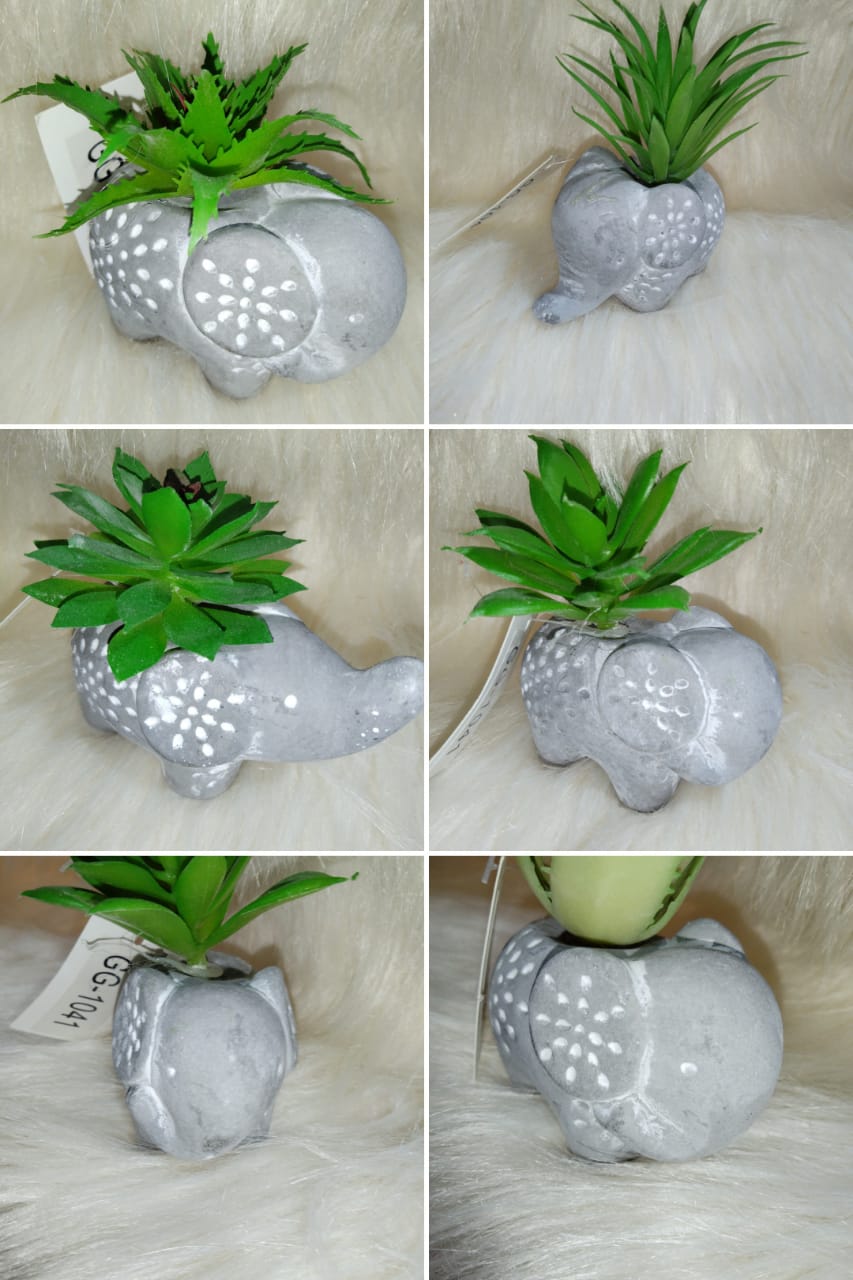 Elephant Planter with Artificial Succulents