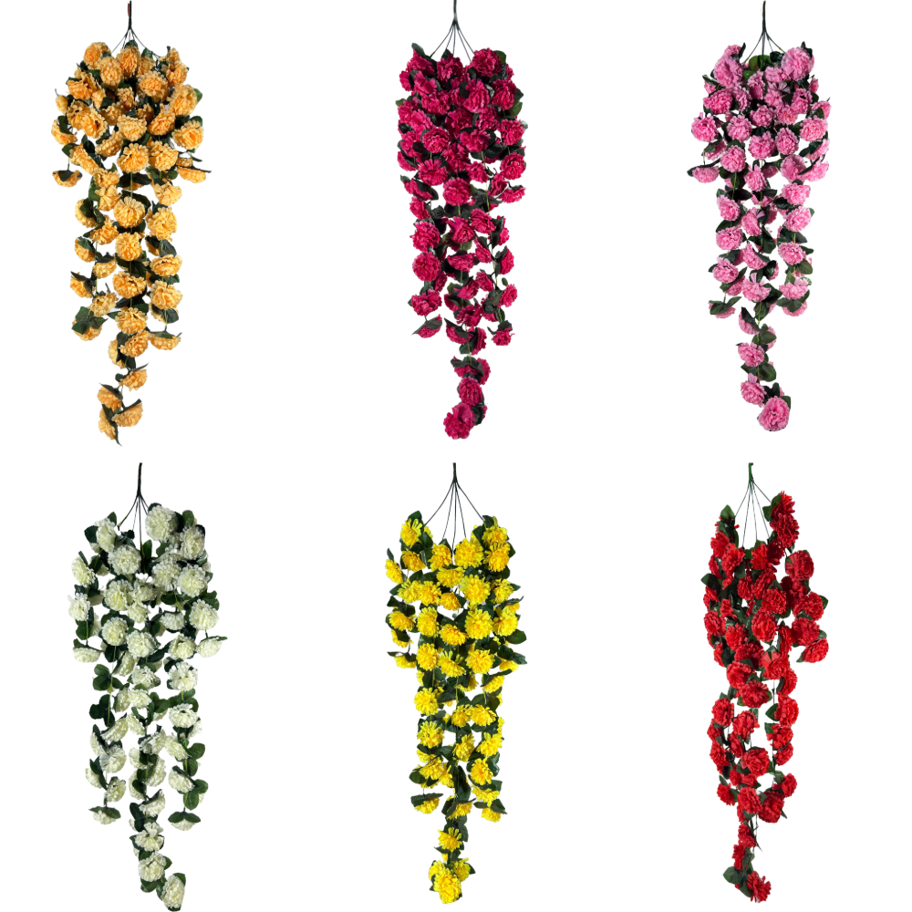 The Green Gallery Artificial Hanging Marigold Flower Garland – 110 cm Decorative Floral Bunch for Home & Festive Decor | 6 Color Variants