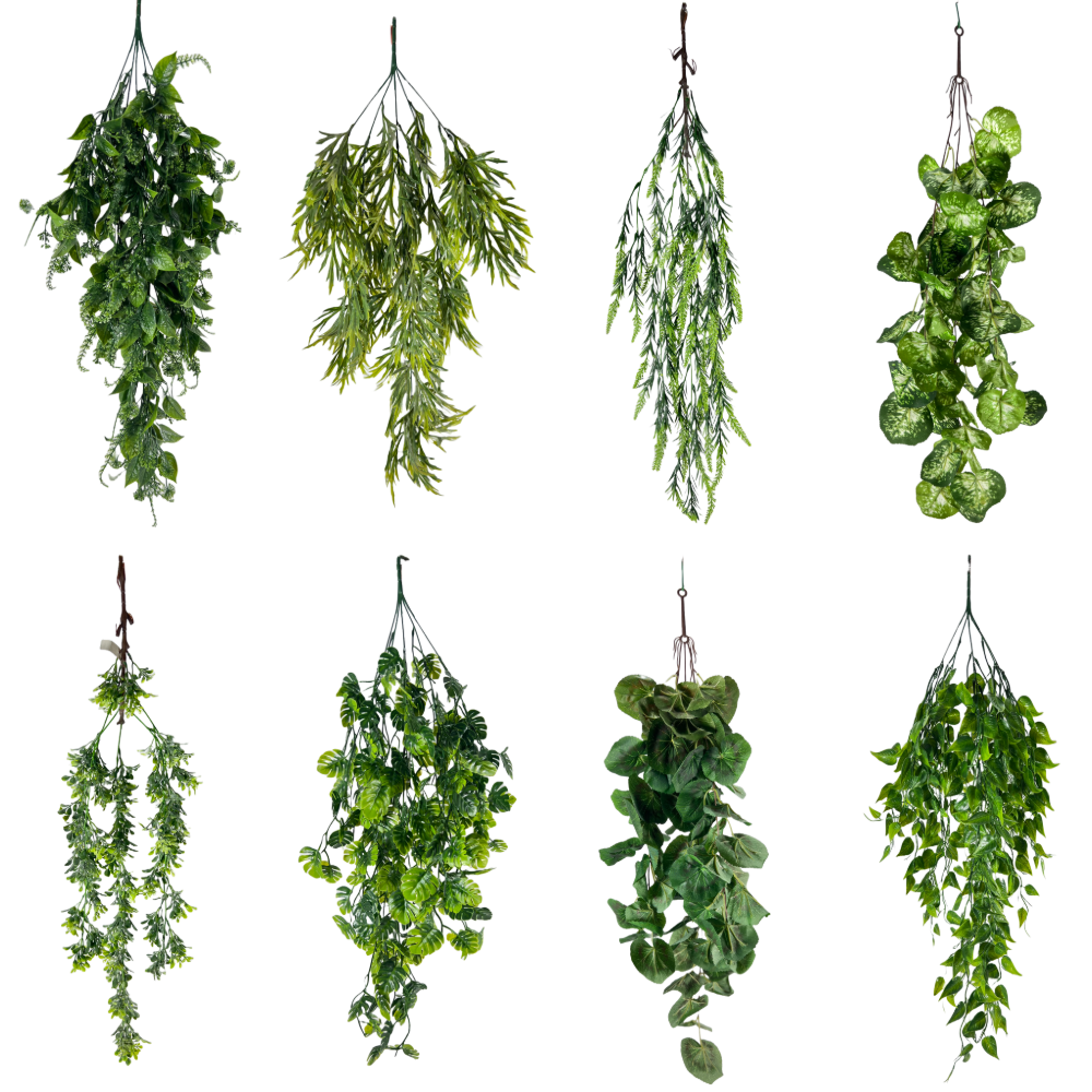 The Green Gallery Artificial Hanging Plants – Assorted Leaf Vines for Wall & Balcony Decor | Set of 8 Styles | 85–100 cm