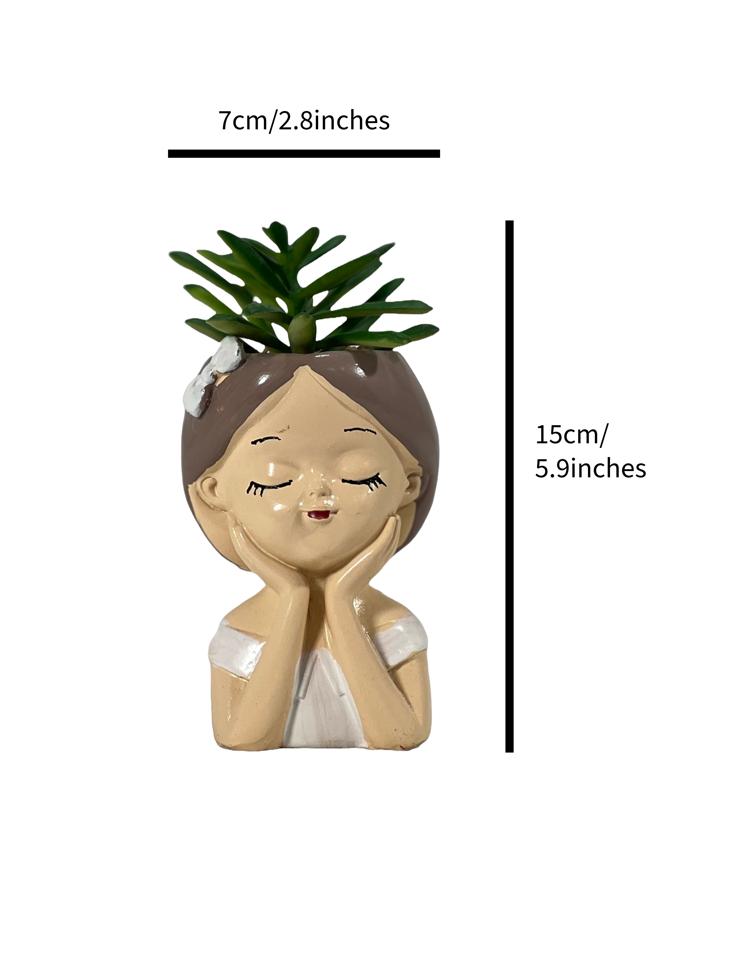 The Green Gallery Girl Face Planter Collection – Set of 6 Styles in Pink & White Bows | Decorative Ceramic Pots with Faux Succulents (15 cm)