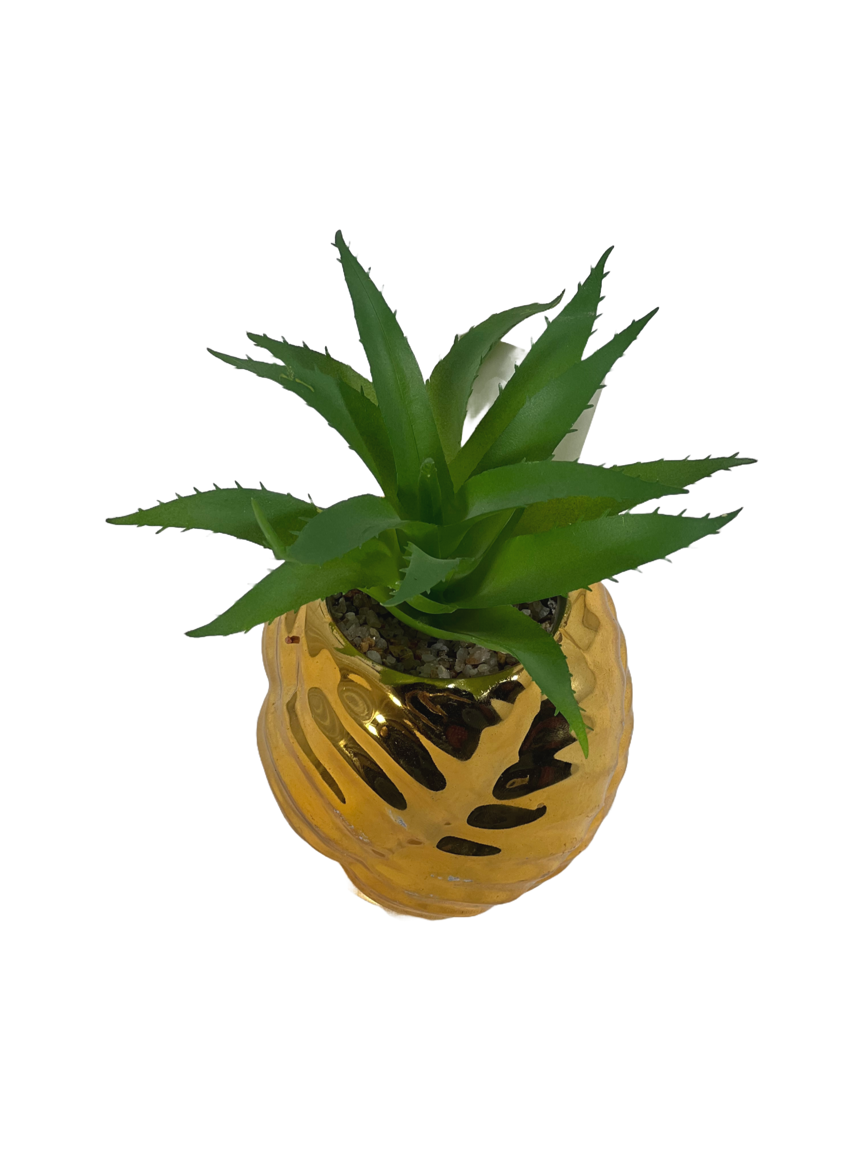The Green Gallery Golden Pineapple Planter – Artificial Succulent in Glossy Ceramic Pot | 6 Unique Plant Styles | 10 cm Height 