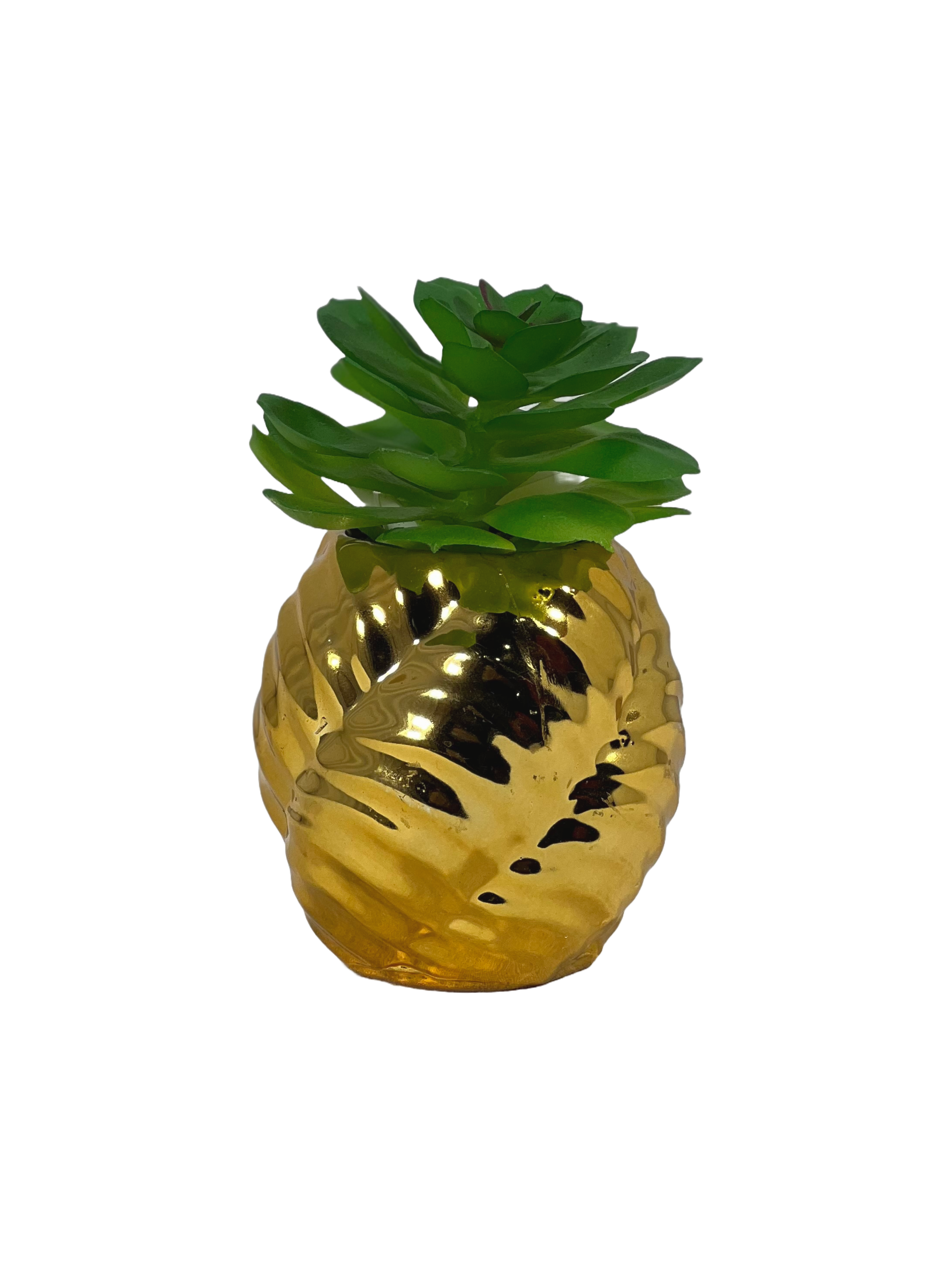 The Green Gallery Golden Pineapple Planter – Artificial Succulent in Glossy Ceramic Pot | 6 Unique Plant Styles | 10 cm Height 