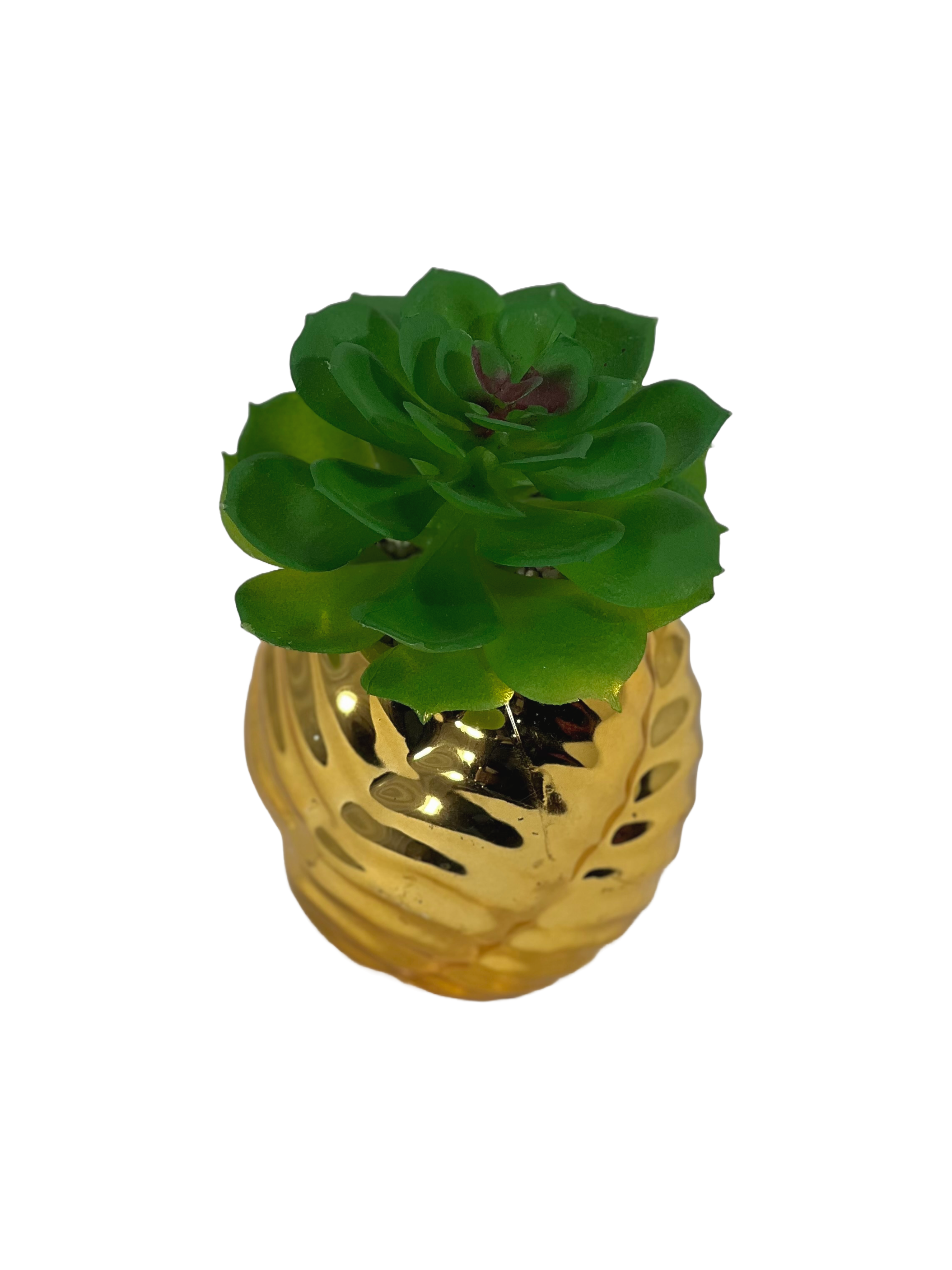The Green Gallery Golden Pineapple Planter – Artificial Succulent in Glossy Ceramic Pot | 6 Unique Plant Styles | 10 cm Height 