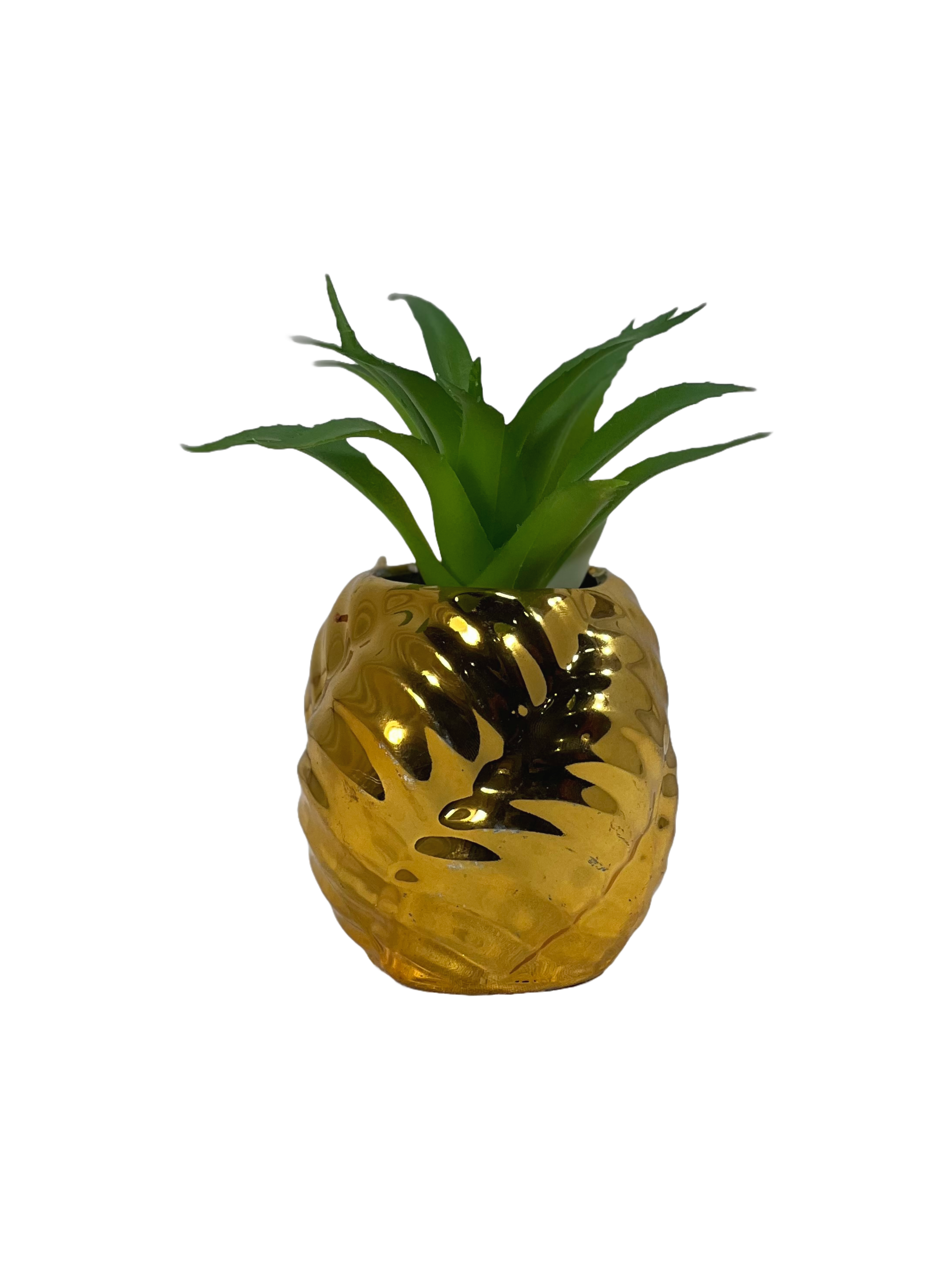 The Green Gallery Golden Pineapple Planter – Artificial Succulent in Glossy Ceramic Pot | 6 Unique Plant Styles | 10 cm Height 