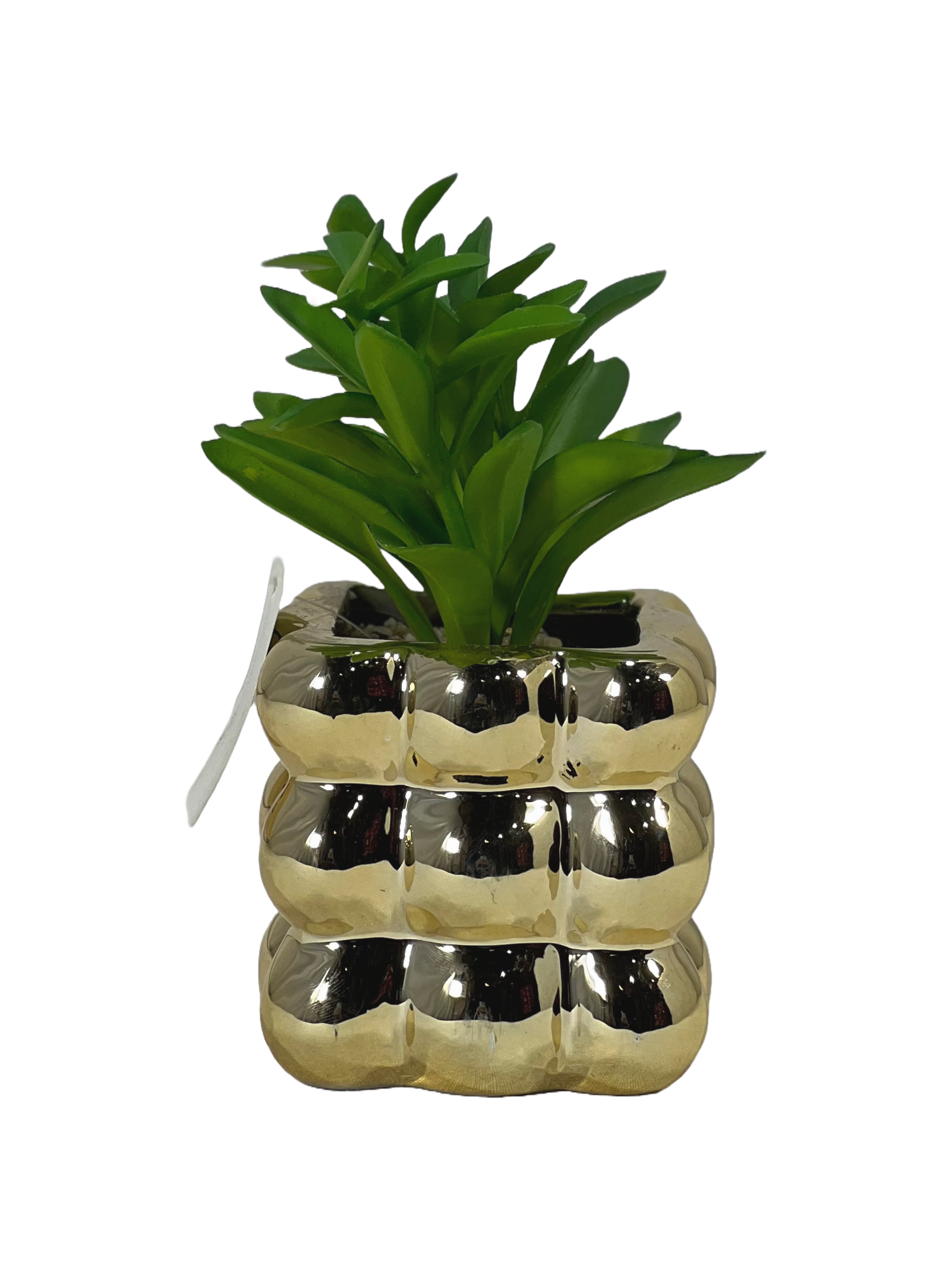 The Green Gallery Gold Bubble Planter with Artificial Succulent – Mini Glossy Ceramic Pot | 3 Plant Variants | 10 cm