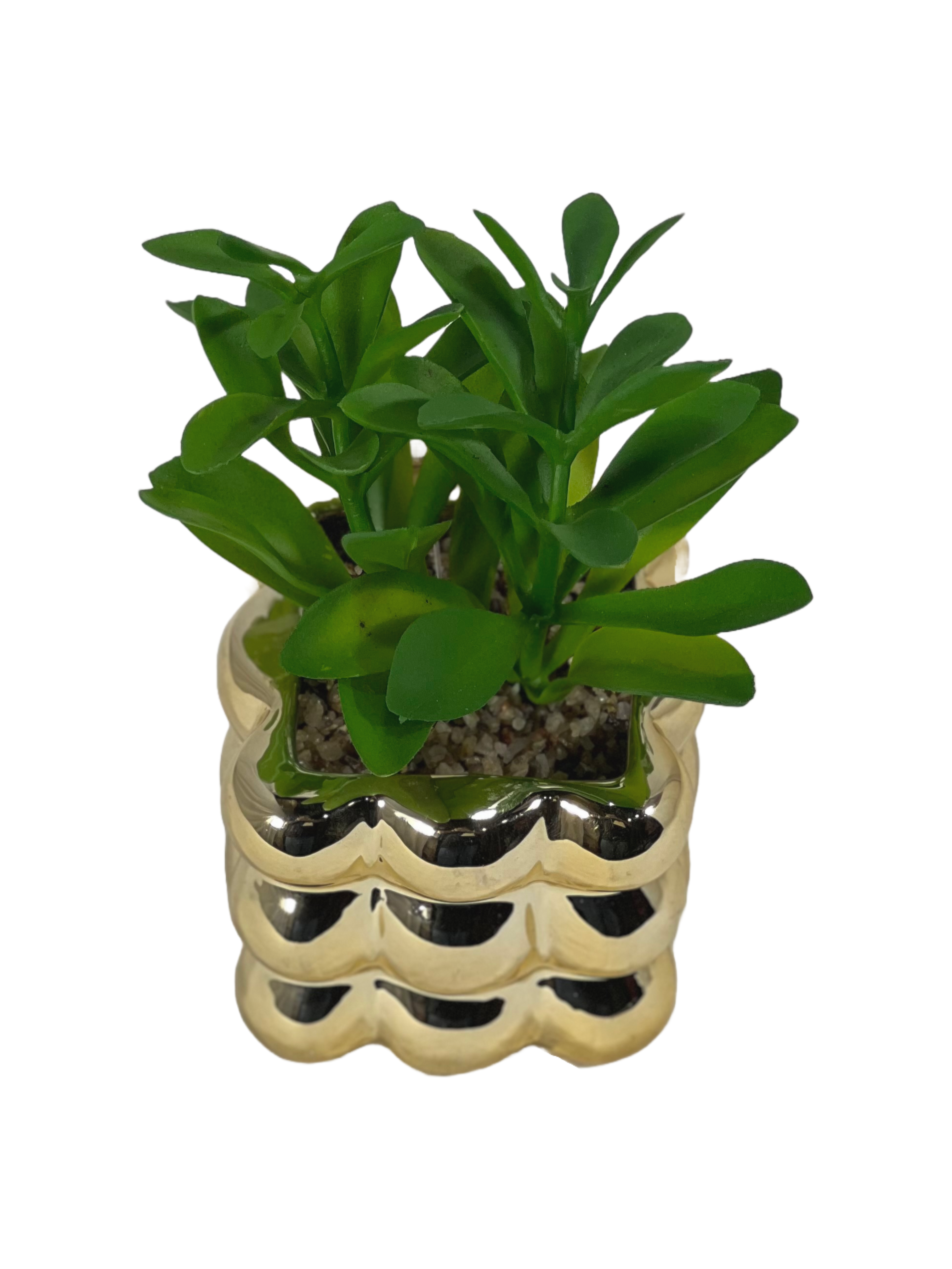 The Green Gallery Gold Bubble Planter with Artificial Succulent – Mini Glossy Ceramic Pot | 3 Plant Variants | 10 cm