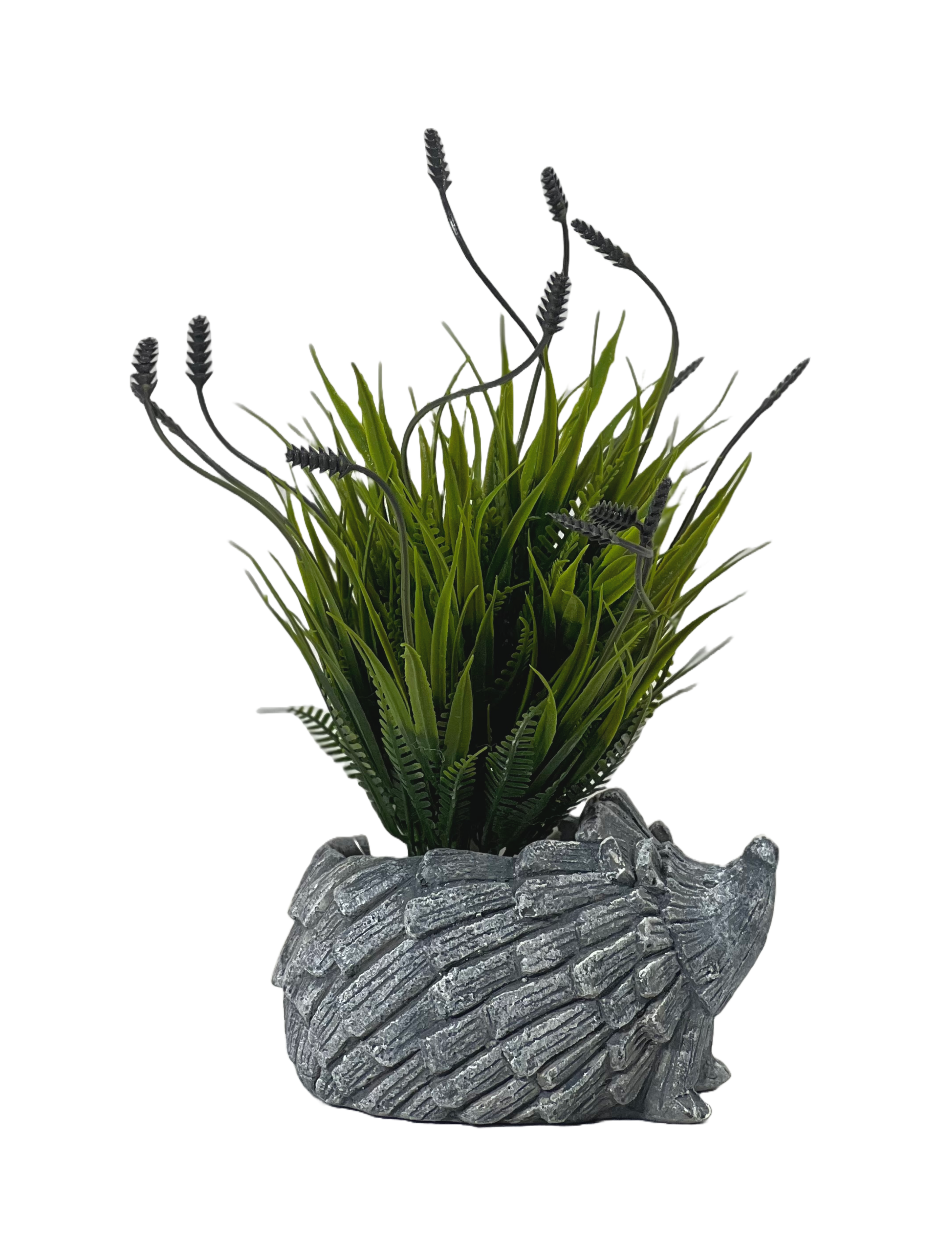 The Green Gallery Artificial Grass in Stone Finish Face Planter – Ceramic Pot with Faux Grass | 2 Variants | 15 cm