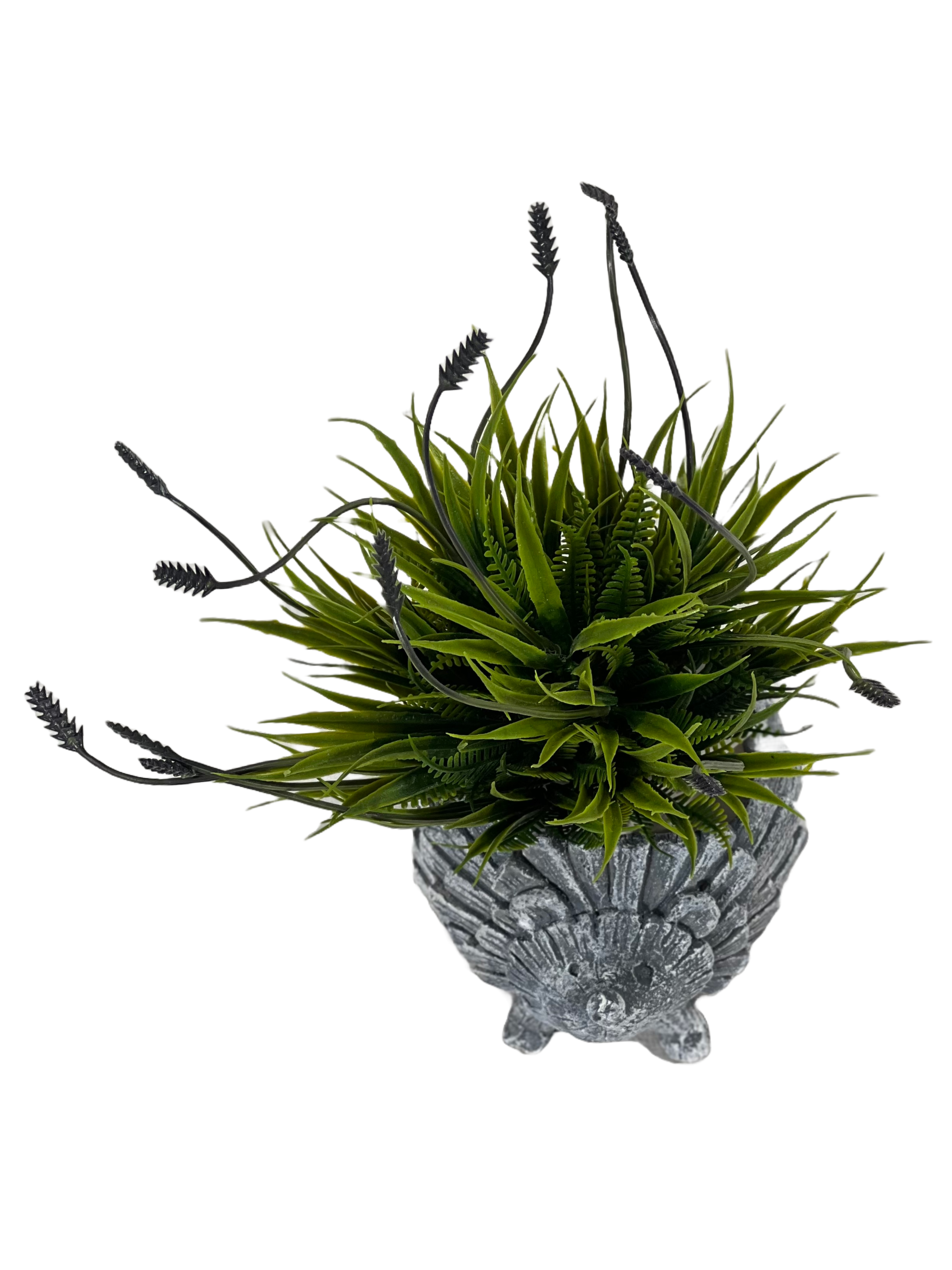 The Green Gallery Artificial Grass in Stone Finish Face Planter – Ceramic Pot with Faux Grass | 2 Variants | 15 cm
