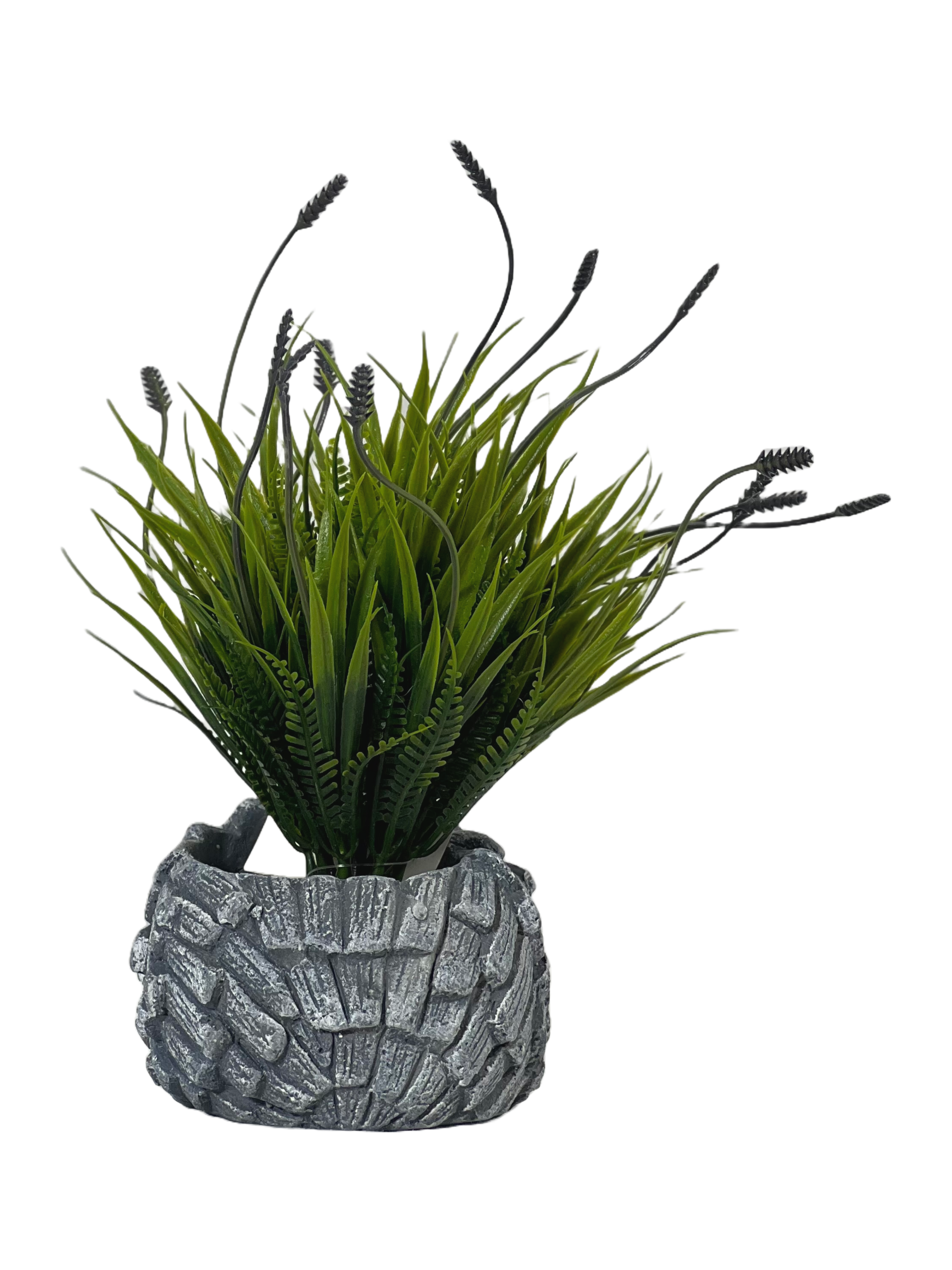 The Green Gallery Artificial Grass in Stone Finish Face Planter – Ceramic Pot with Faux Grass | 2 Variants | 15 cm