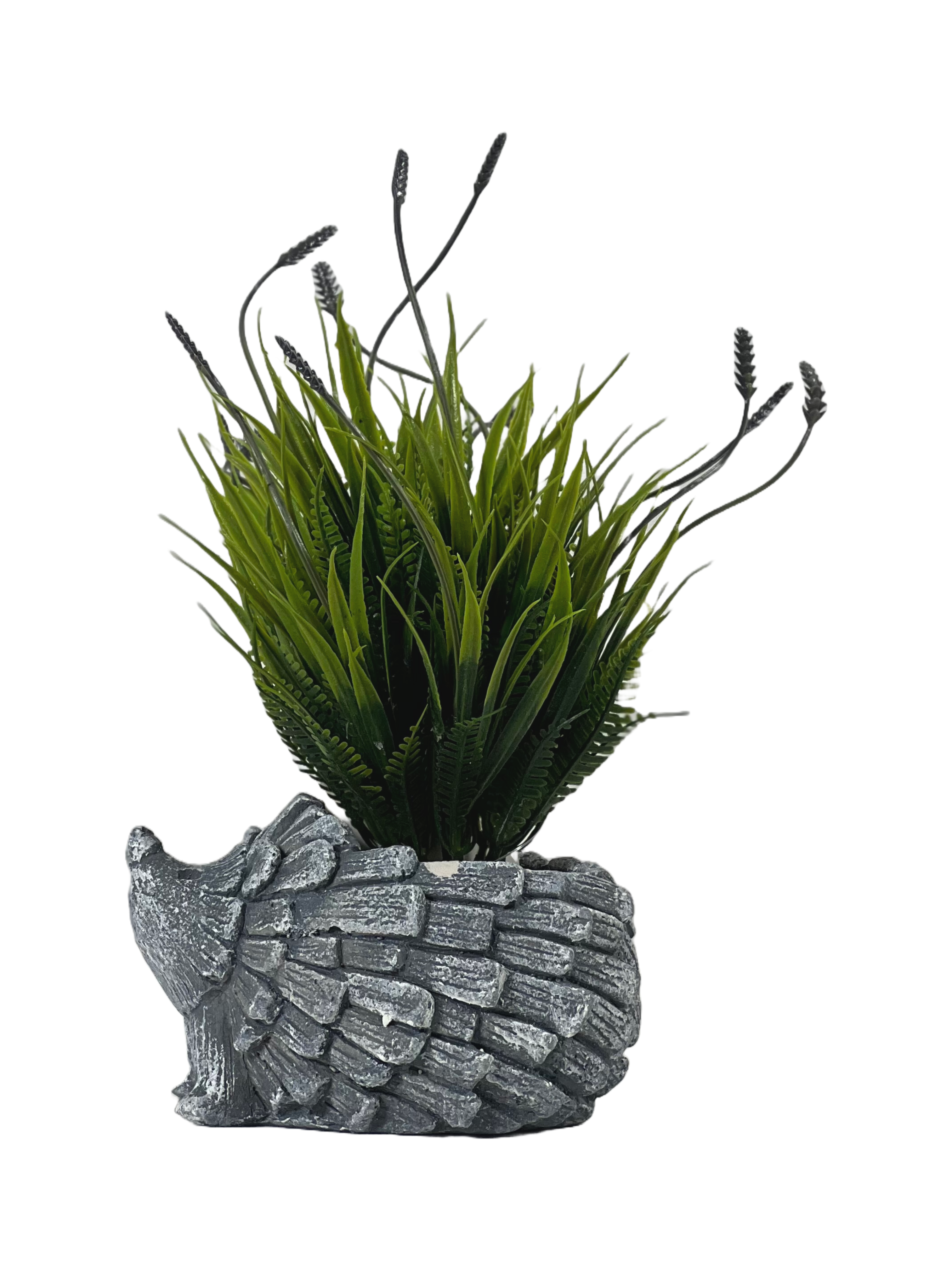 The Green Gallery Artificial Grass in Stone Finish Face Planter – Ceramic Pot with Faux Grass | 2 Variants | 15 cm