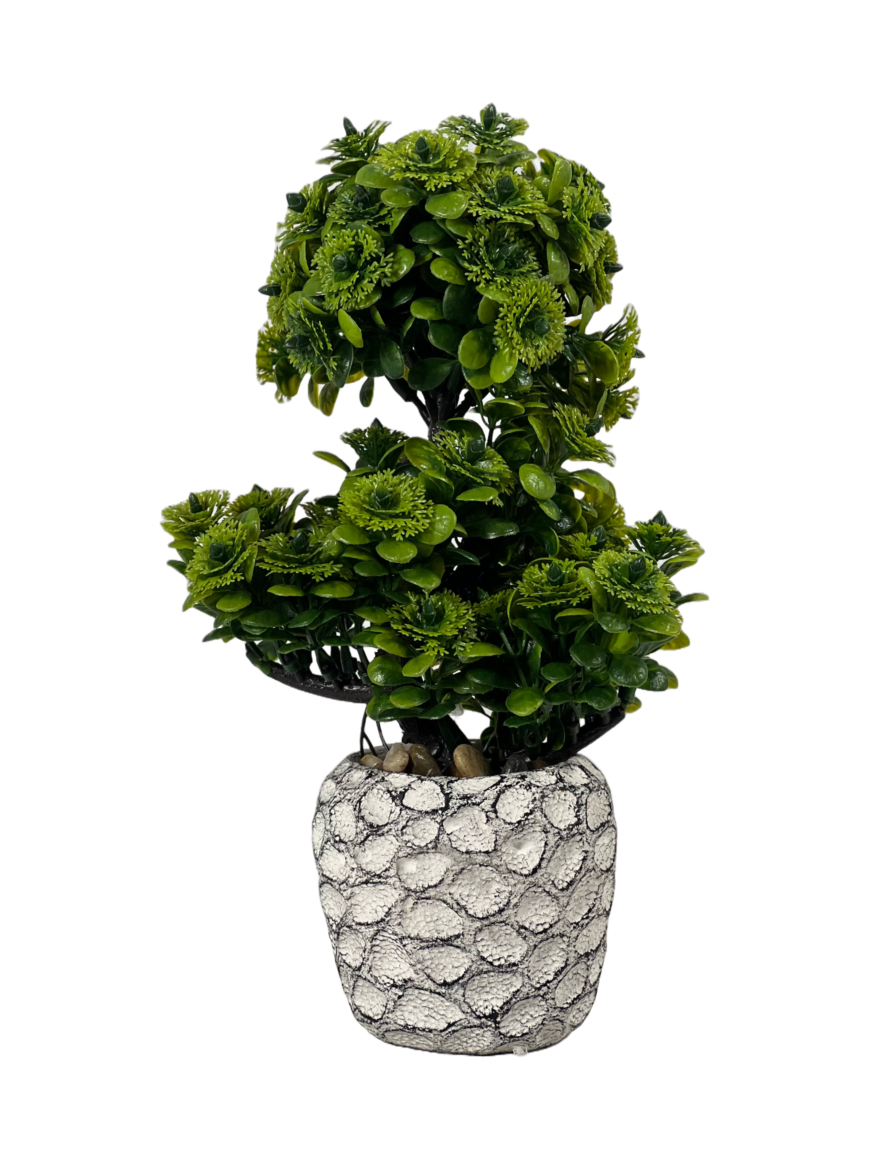 The Green Gallery Artificial Bonsai Tree in Textured Stone Pot – 3 Variants | Realistic Faux Plant for Home & Office Decor | 20 cm