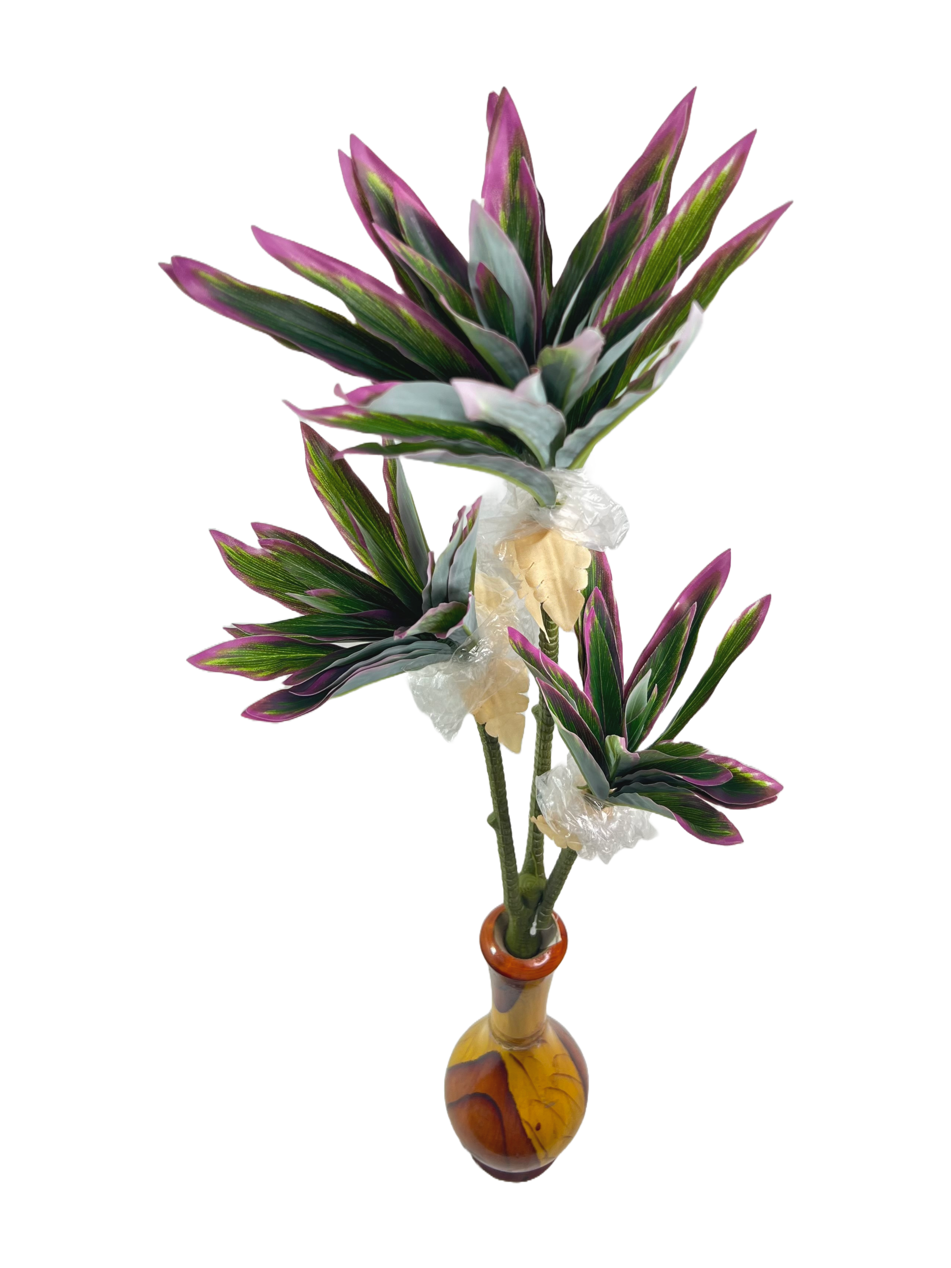 The Green Gallery Artificial Tropical Leaf Plant in Hand-Painted Wooden Pot | Tabletop Decorative Faux Plant for Home & Office Decor – 2 Color Variants