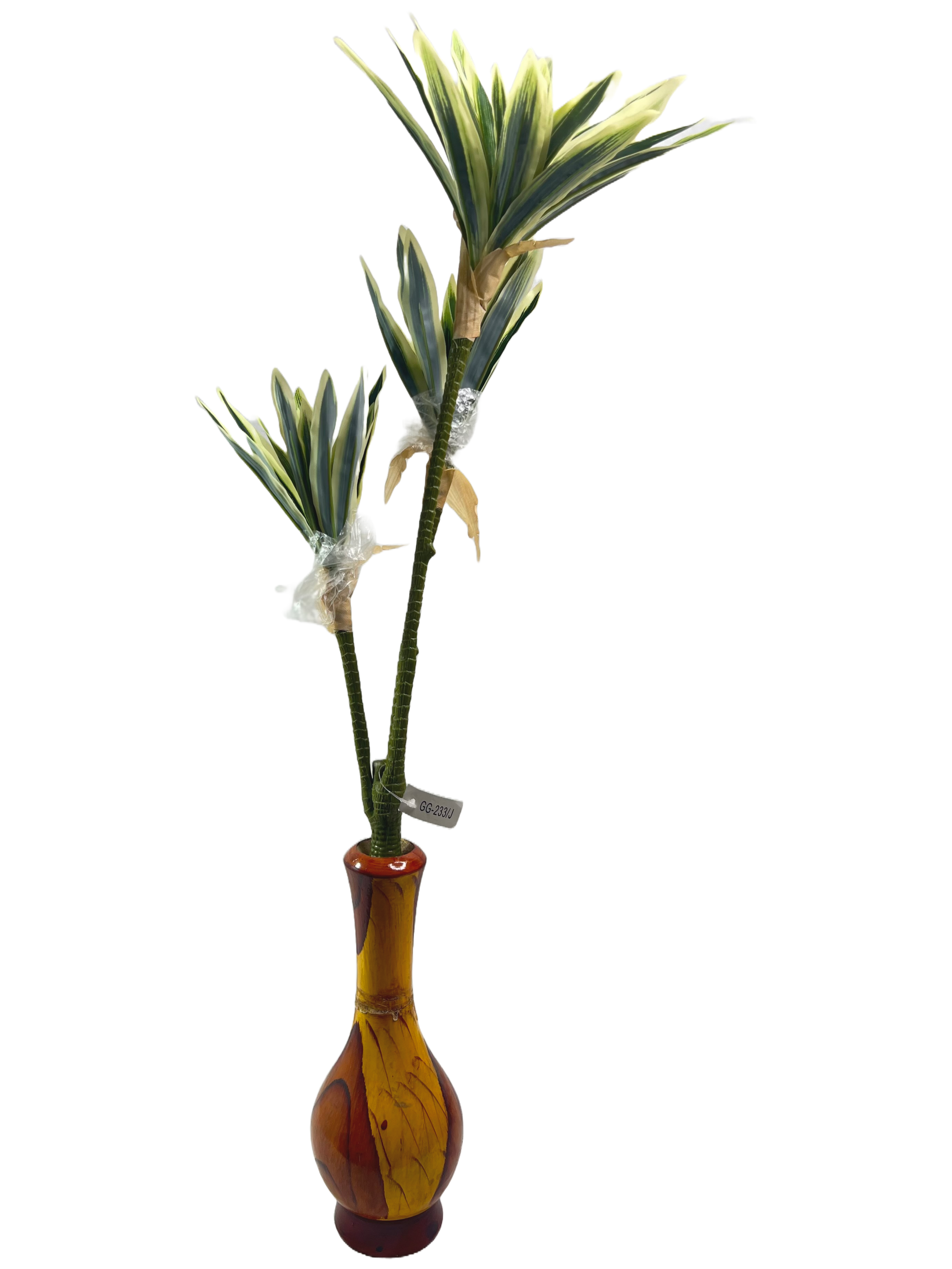 The Green Gallery Artificial Tropical Leaf Plant in Hand-Painted Wooden Pot | Tabletop Decorative Faux Plant for Home & Office Decor – 2 Color Variants