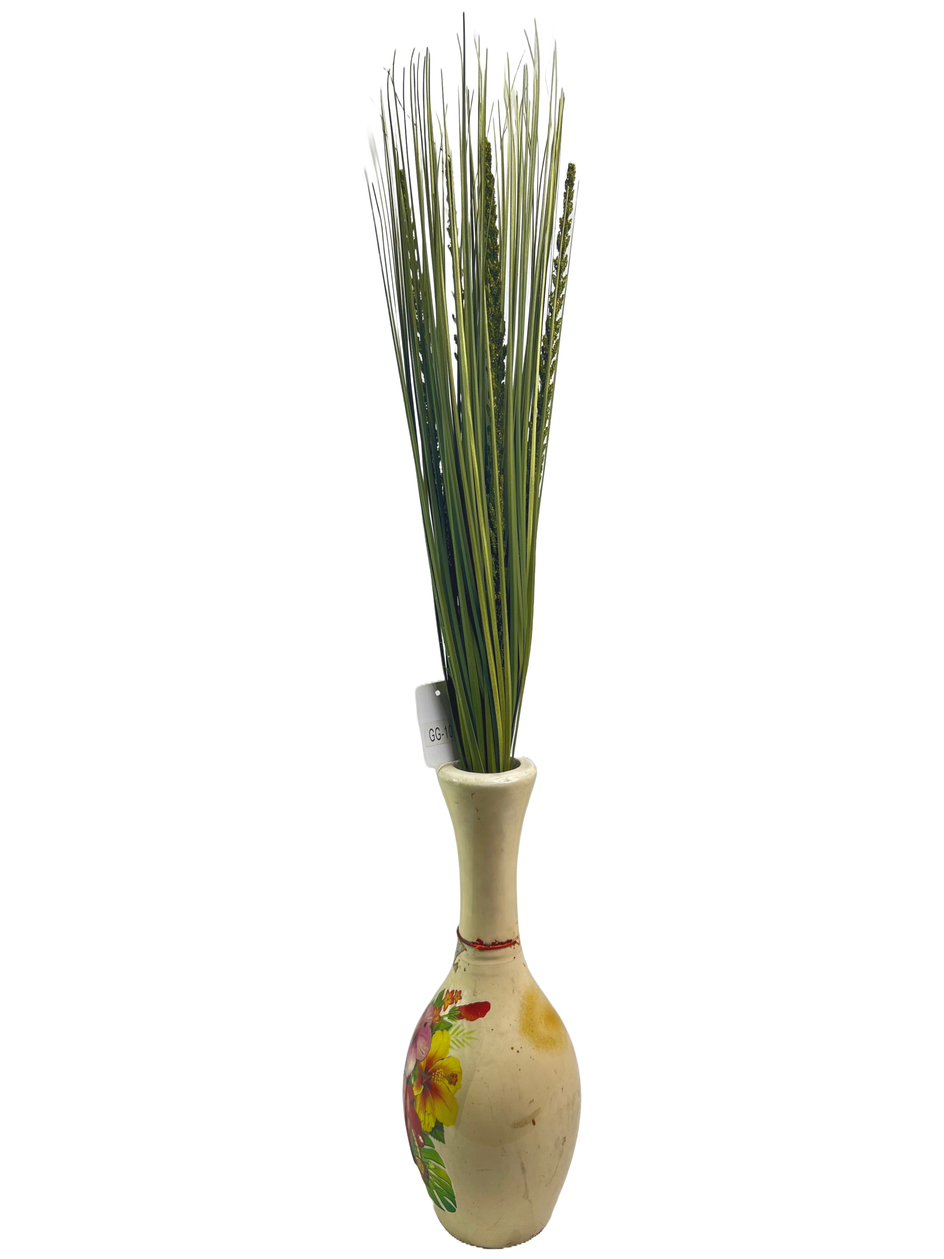The Green Gallery Artificial Grass Arrangement in Hand-Painted Ceramic Vase | Faux Grass Stick Bunch for Tabletop & Corner Decor – 4 Color Variants