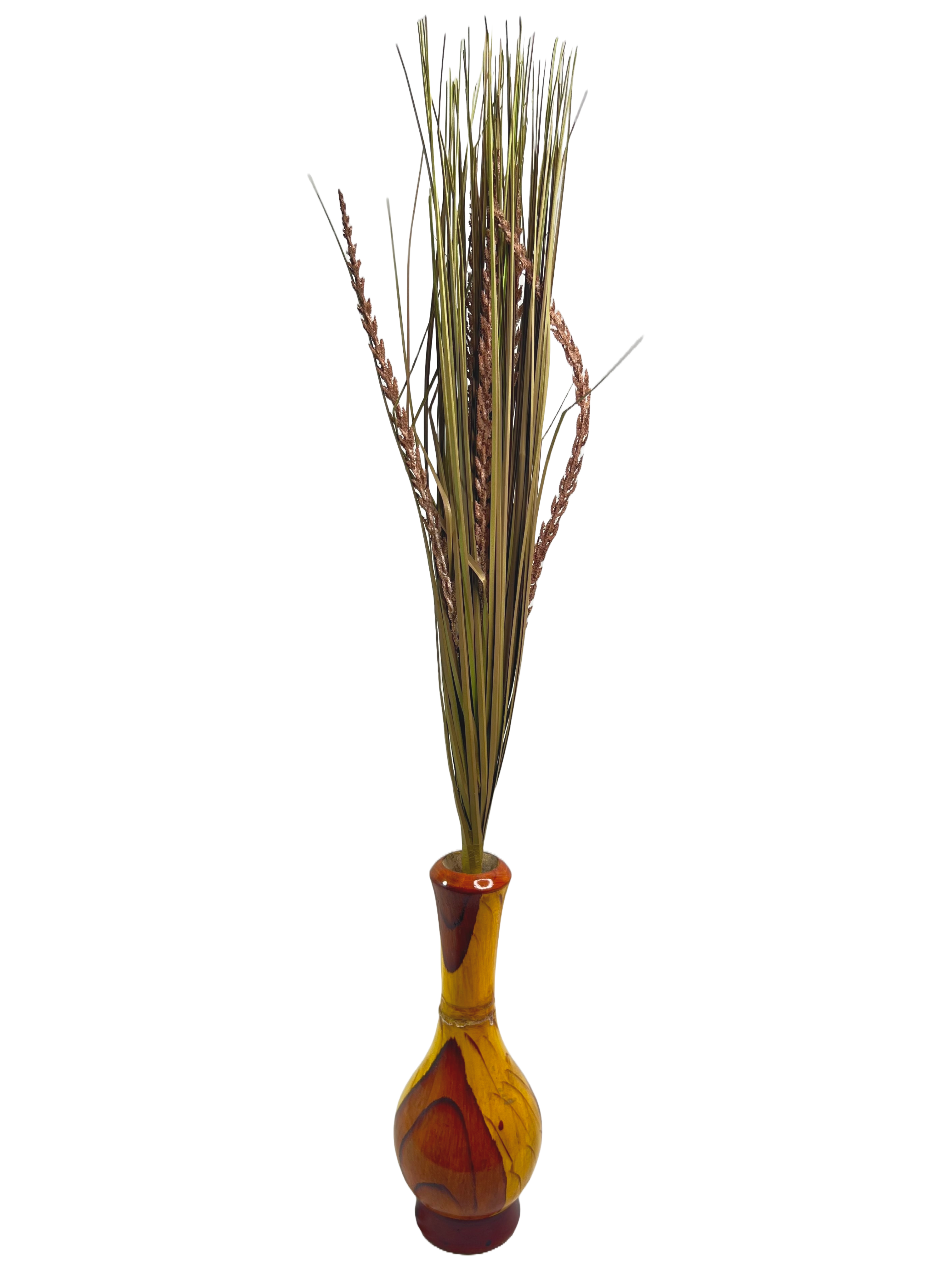 The Green Gallery Artificial Grass Arrangement in Hand-Painted Ceramic Vase | Faux Grass Stick Bunch for Tabletop & Corner Decor – 4 Color Variants