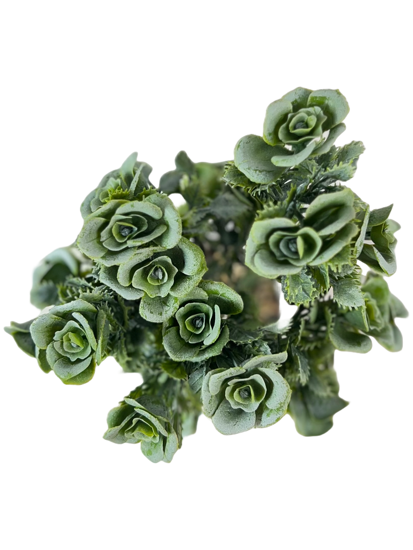 The Green Gallery Artificial Rose Succulent Plant in White Stone-Look Pot | Faux Greenery Tabletop Decor for Home, Office & Gifting – 32 cm Height