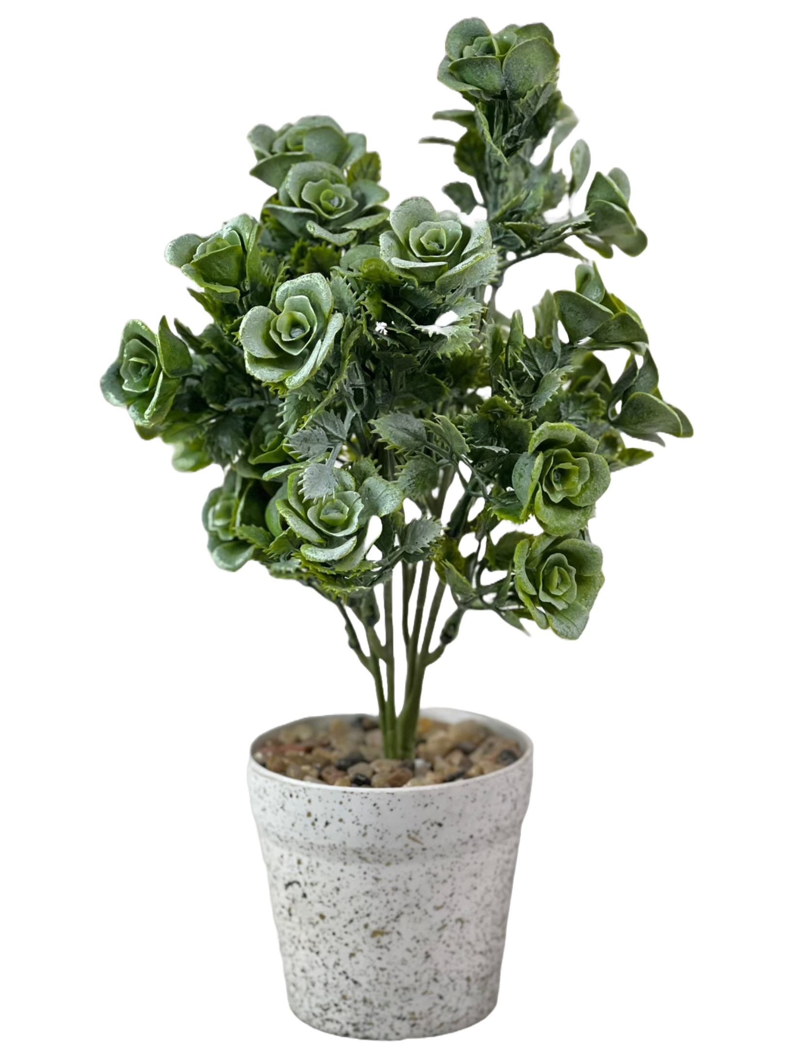 The Green Gallery Artificial Rose Succulent Plant in White Stone-Look Pot | Faux Greenery Tabletop Decor for Home, Office & Gifting – 32 cm Height
