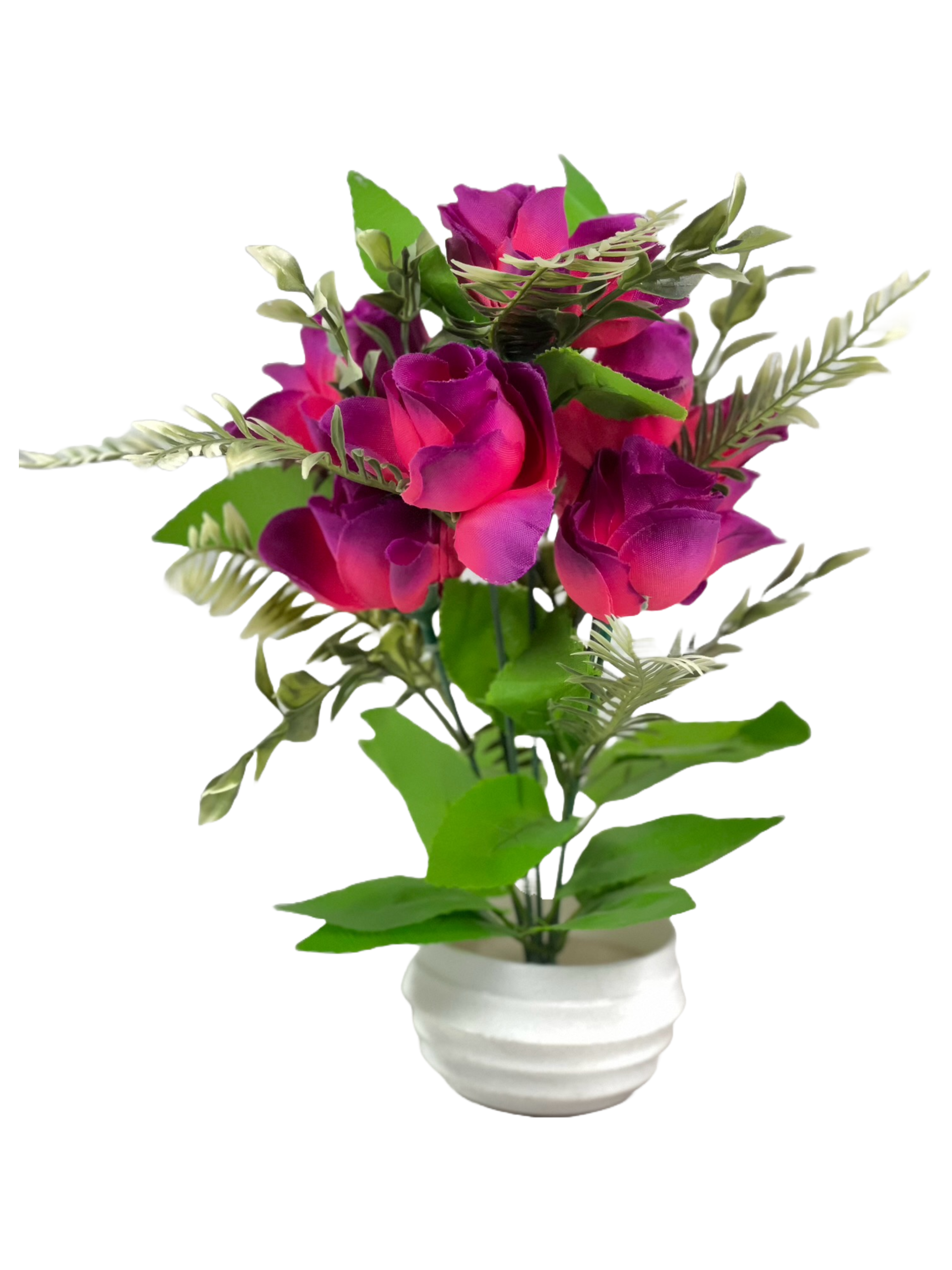 The Green Gallery Artificial Rose Flower Arrangement in White Ceramic Pot | Faux Floral Table Decor for Living Room, Office, or Gifting – 28 cm Height