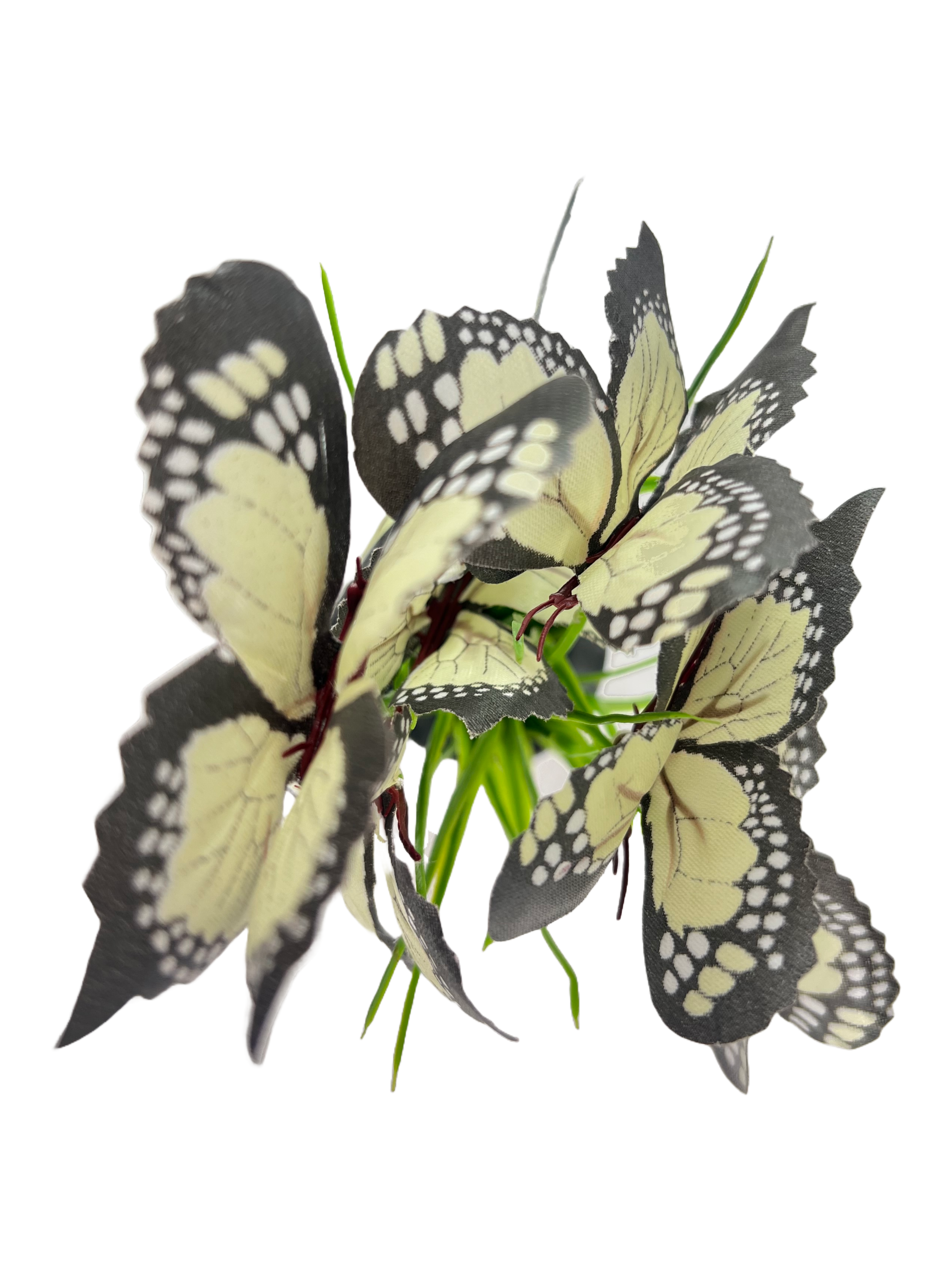 The Green Gallery Artificial Butterfly Bunch – 7 Butterflies with Grass | 33 cm Decorative Floral Stem for Home Decor & Craft Use