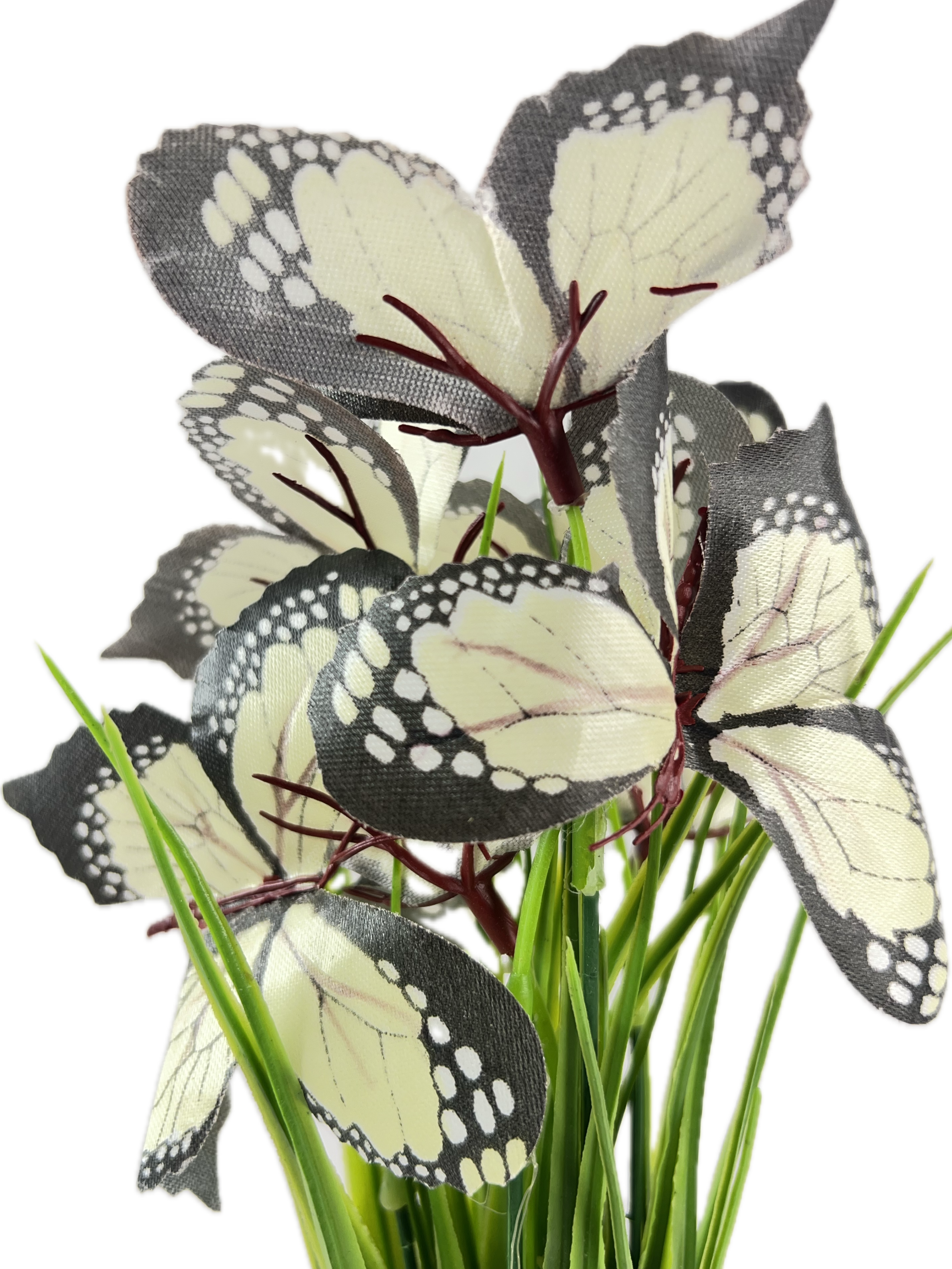 The Green Gallery Artificial Butterfly Bunch – 7 Butterflies with Grass | 33 cm Decorative Floral Stem for Home Decor & Craft Use