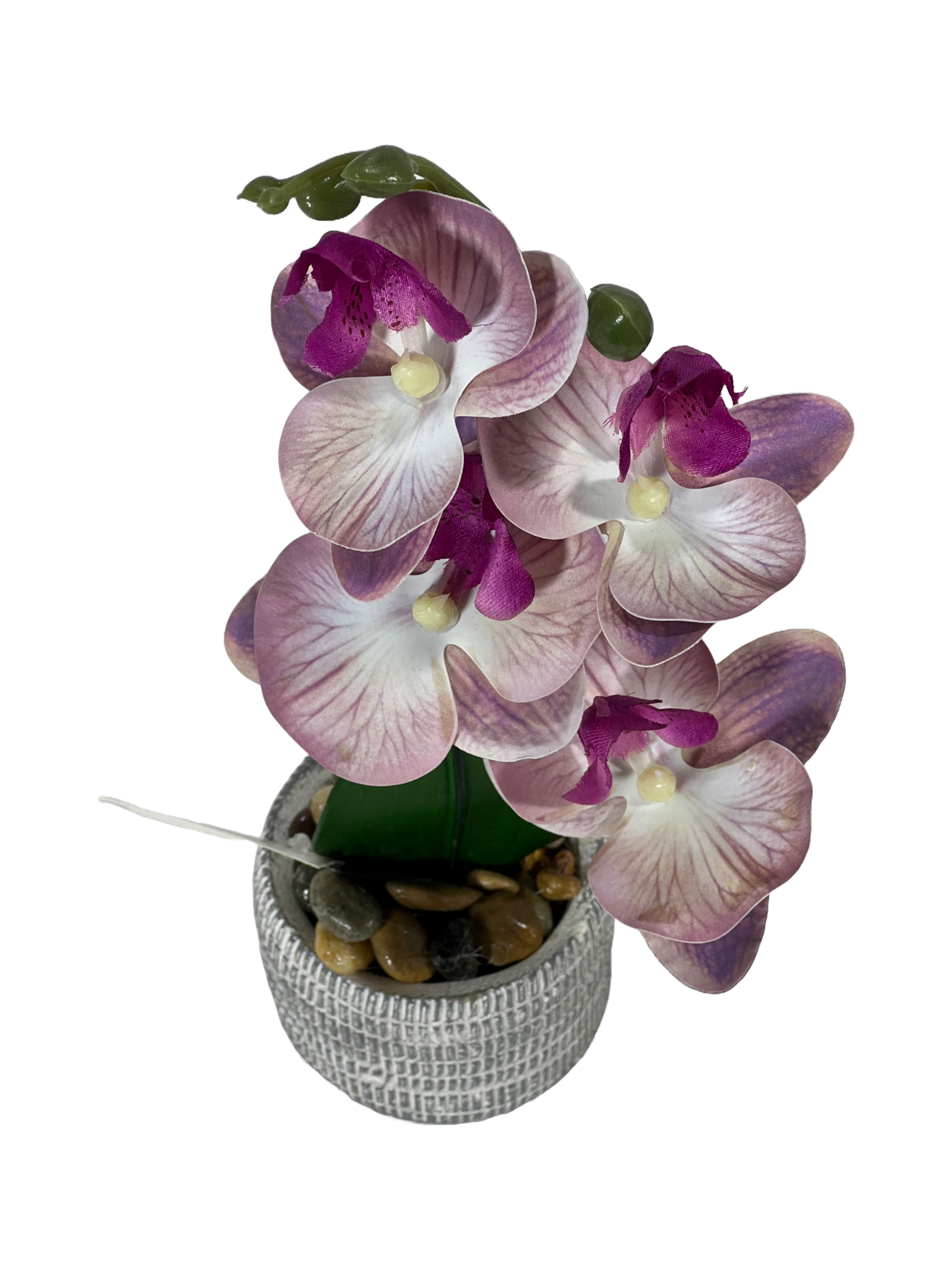 The Green Gallery Artificial Orchid Plant in Grey Ceramic Pot – Realistic Faux Floral Decor for Home, Office & Gifting | 12” H x 4” W 
