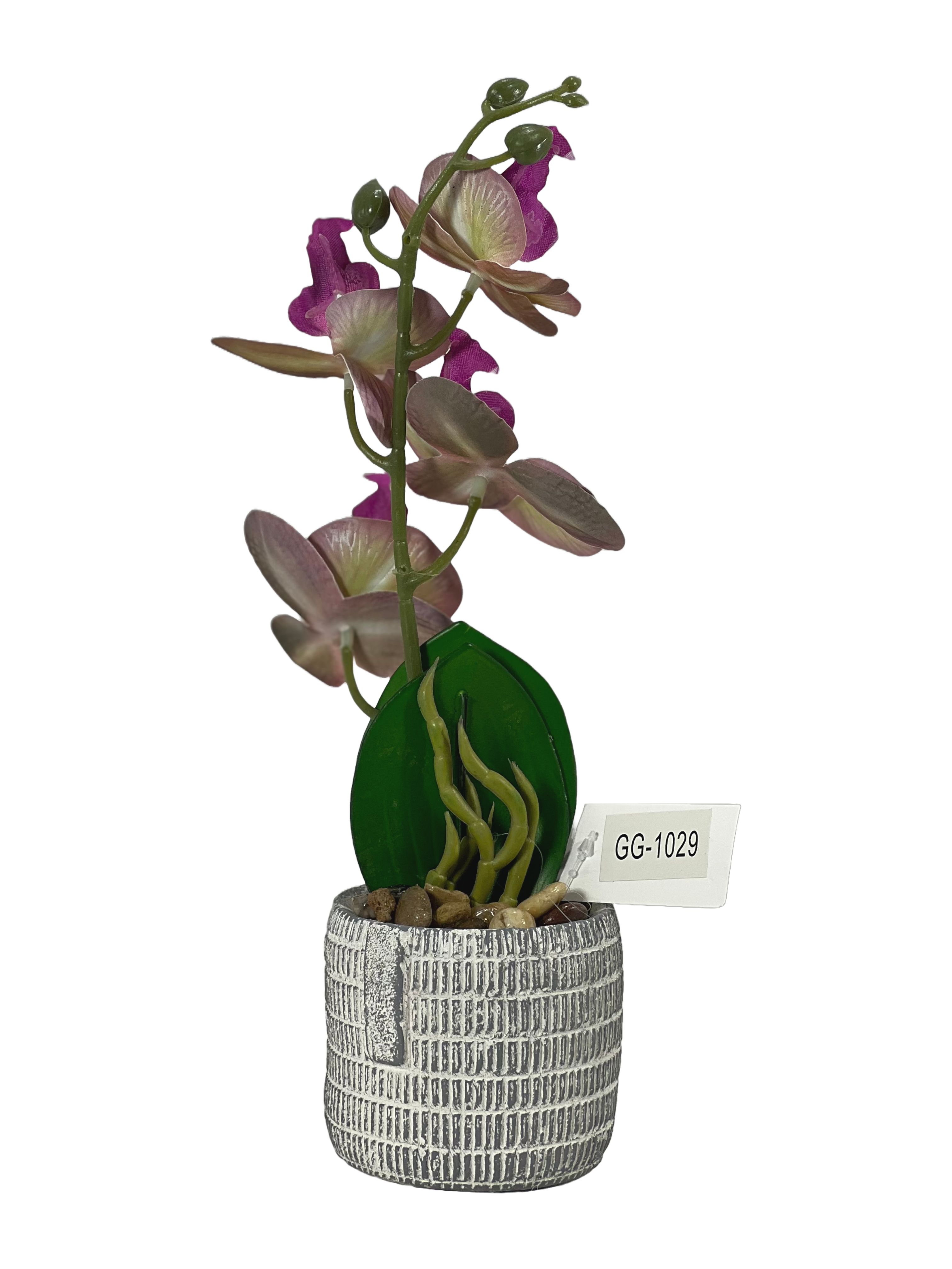 The Green Gallery Artificial Orchid Plant in Grey Ceramic Pot – Realistic Faux Floral Decor for Home, Office & Gifting | 12” H x 4” W 