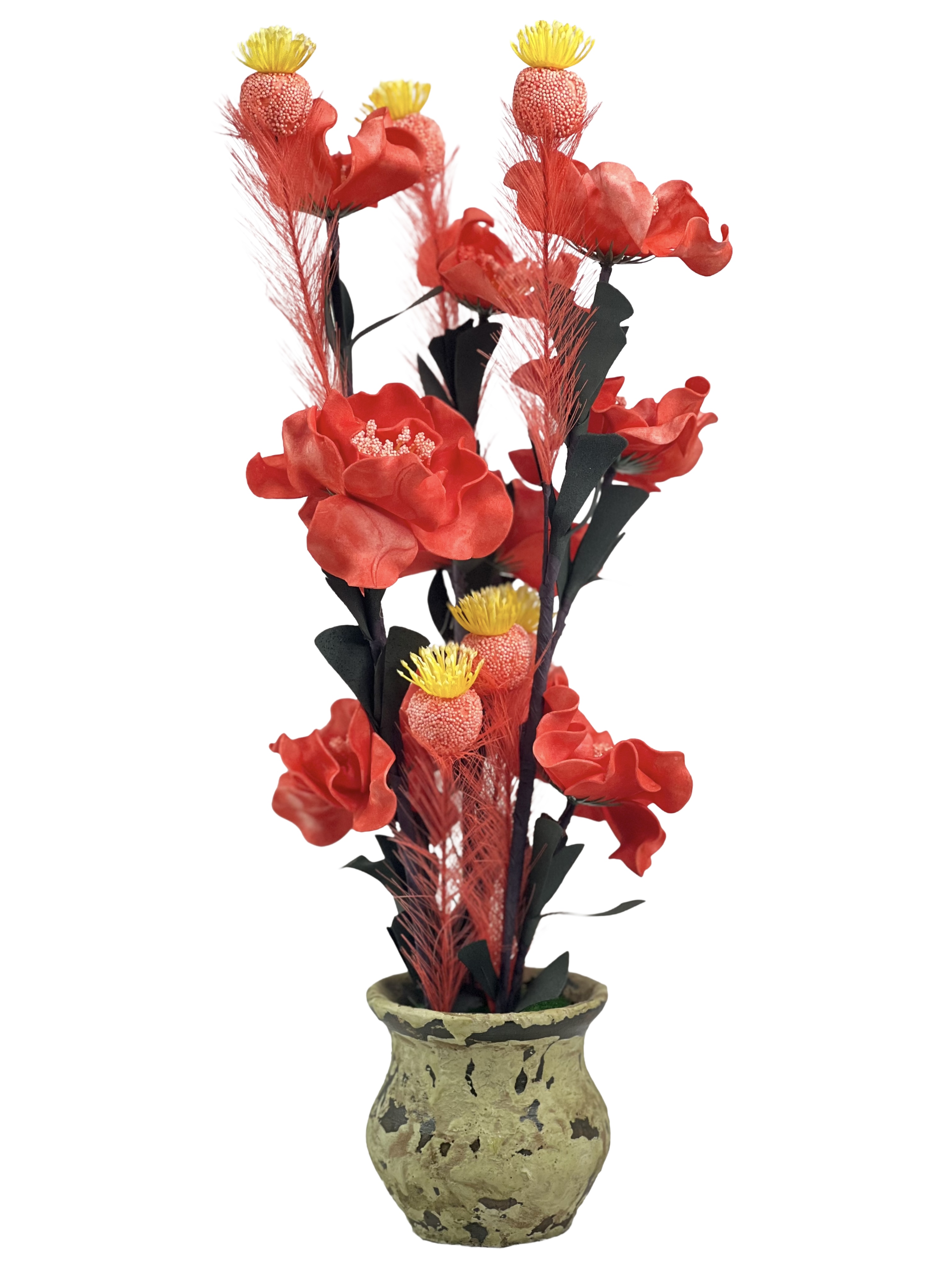 Artificial Exotic Flower Arrangement in Rustic Pot