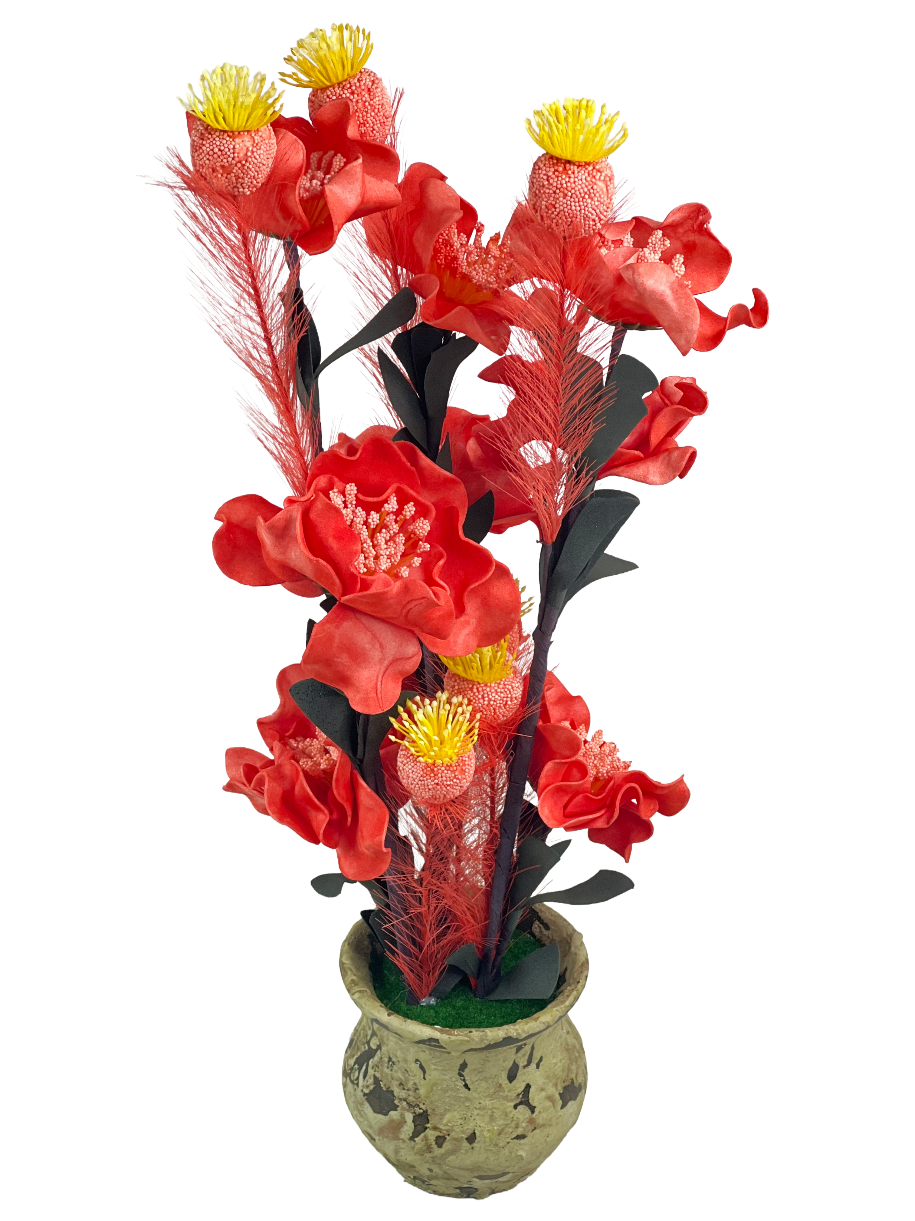Artificial Exotic Flower Arrangement in Rustic Pot
