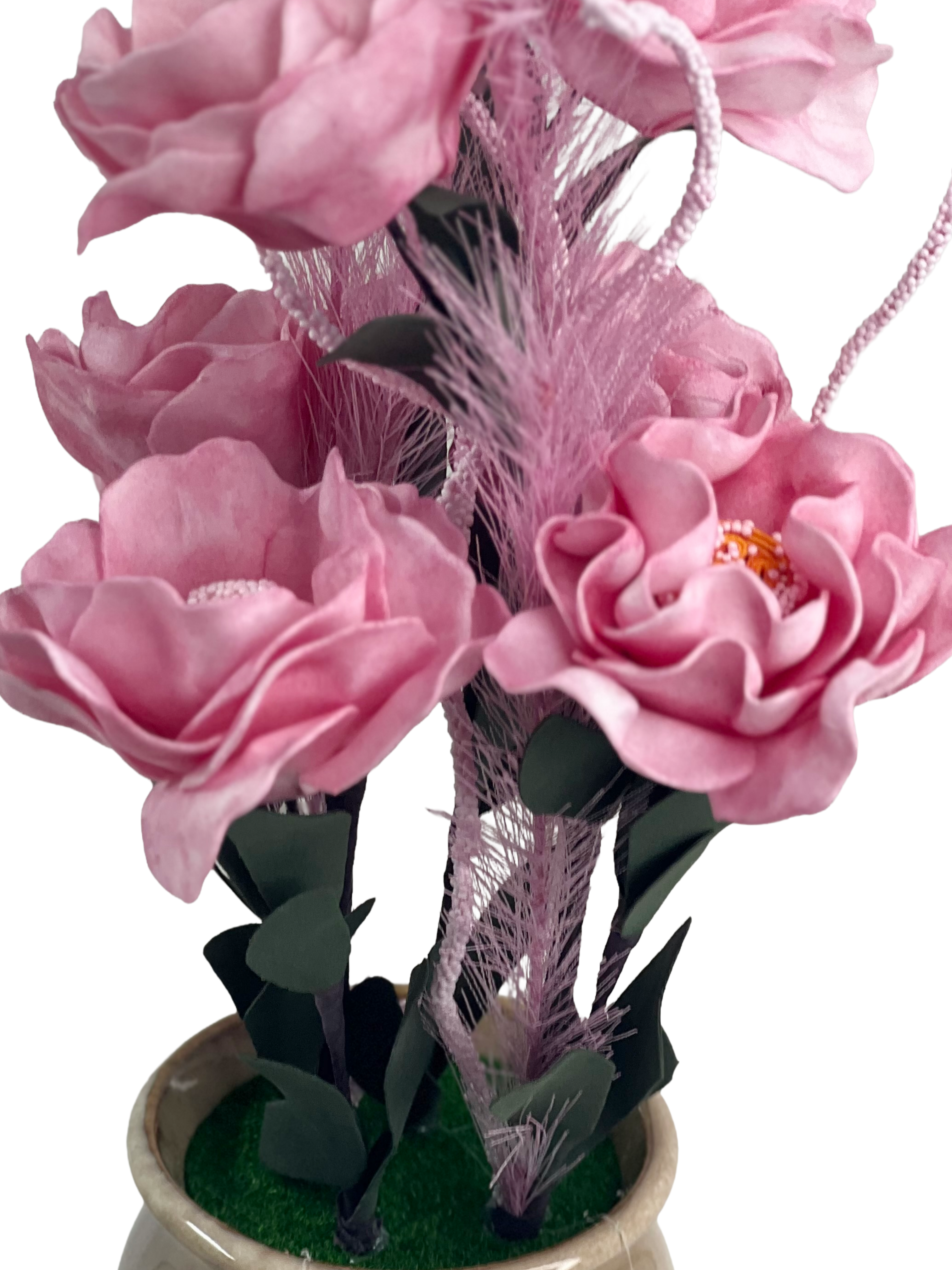 Artificial Camellia Rose Flowers in Ceramic Vase