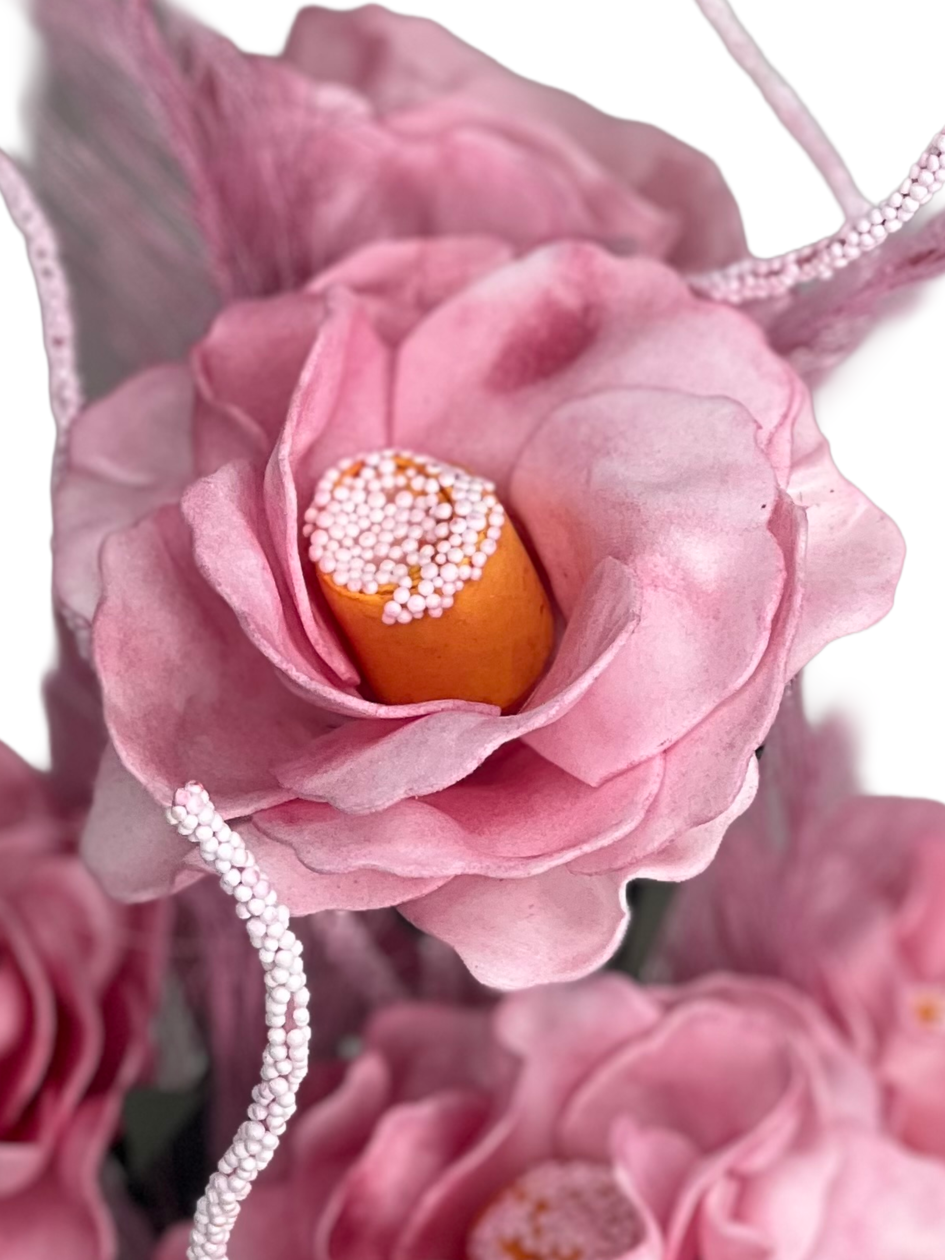 Artificial Camellia Rose Flowers in Ceramic Vase
