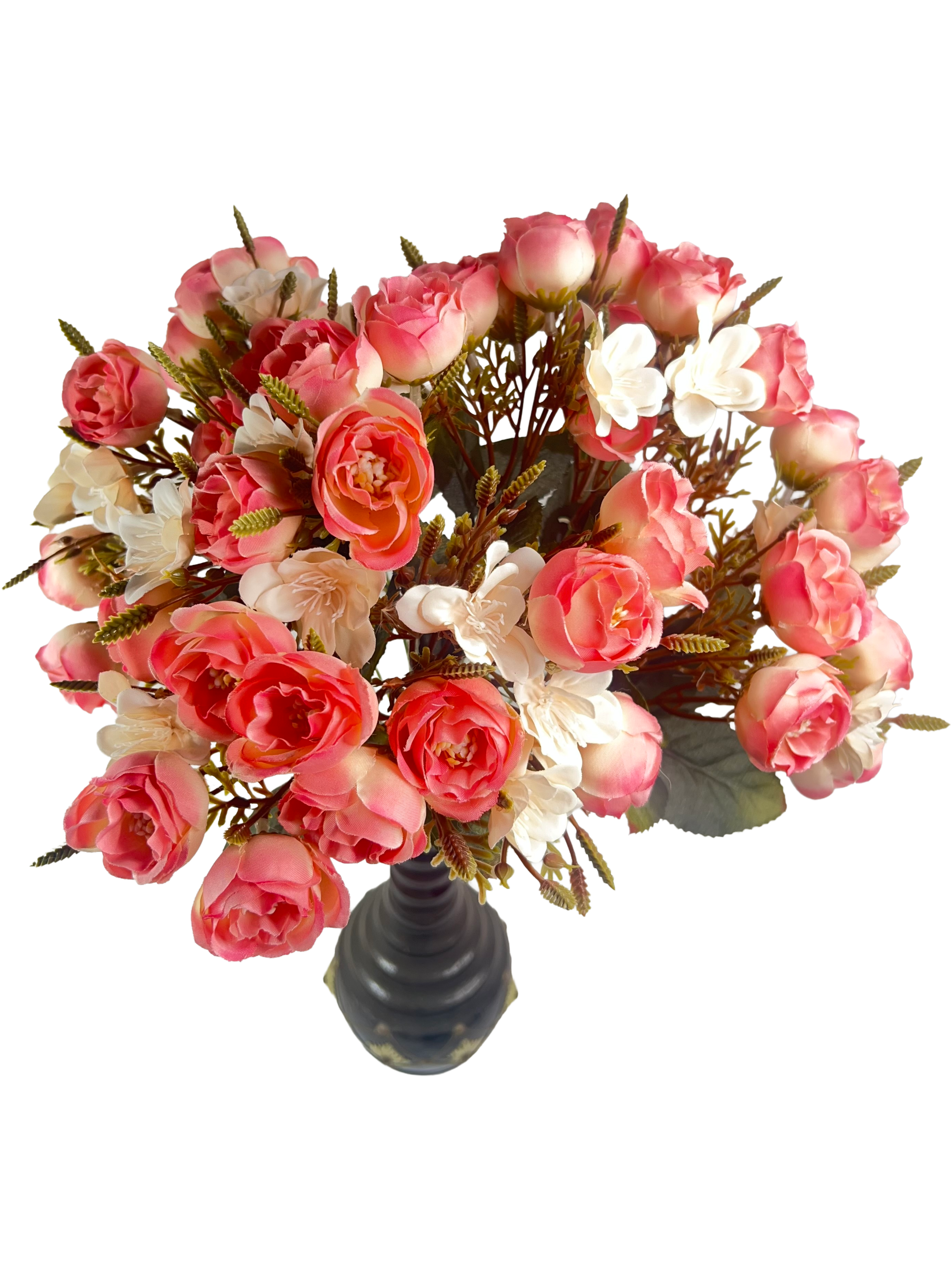 Artificial Pink Mini Rose Flower Bunch with White Accents