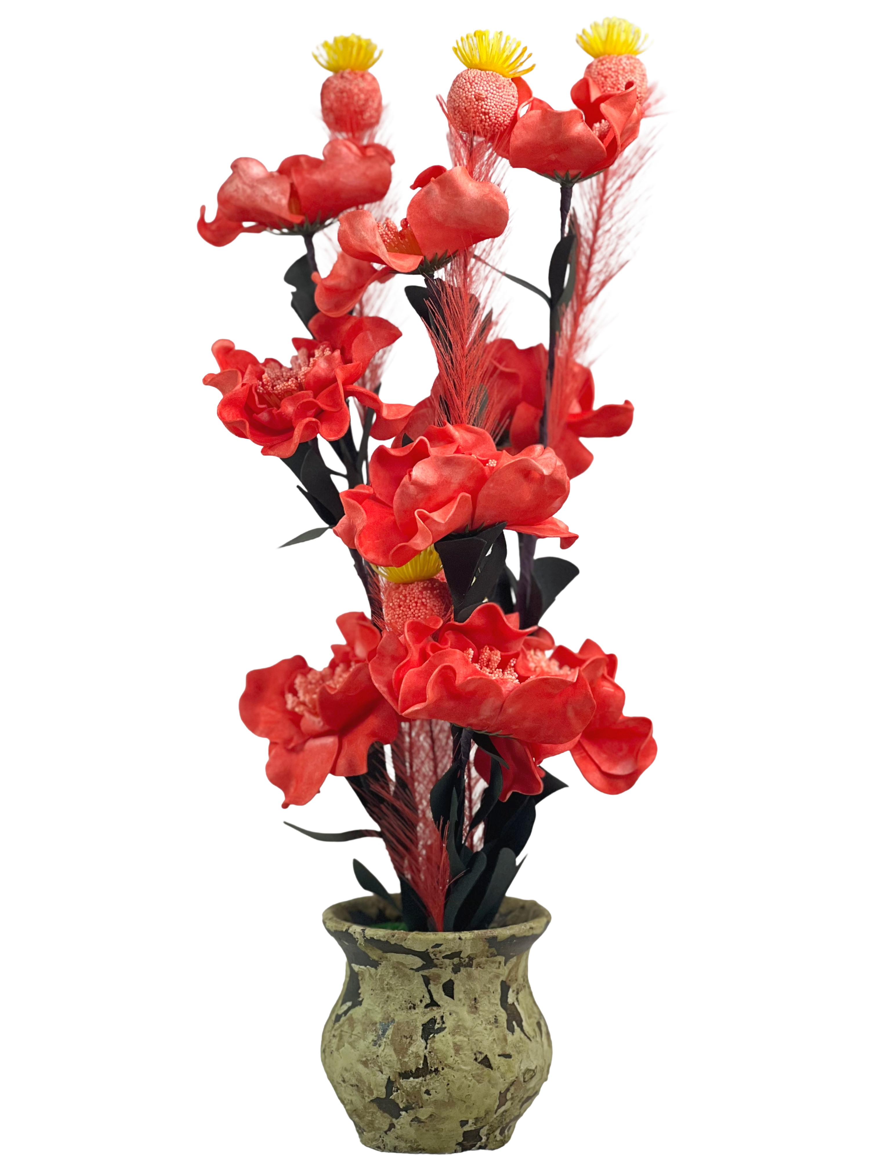Artificial Exotic Flower Arrangement in Rustic Pot