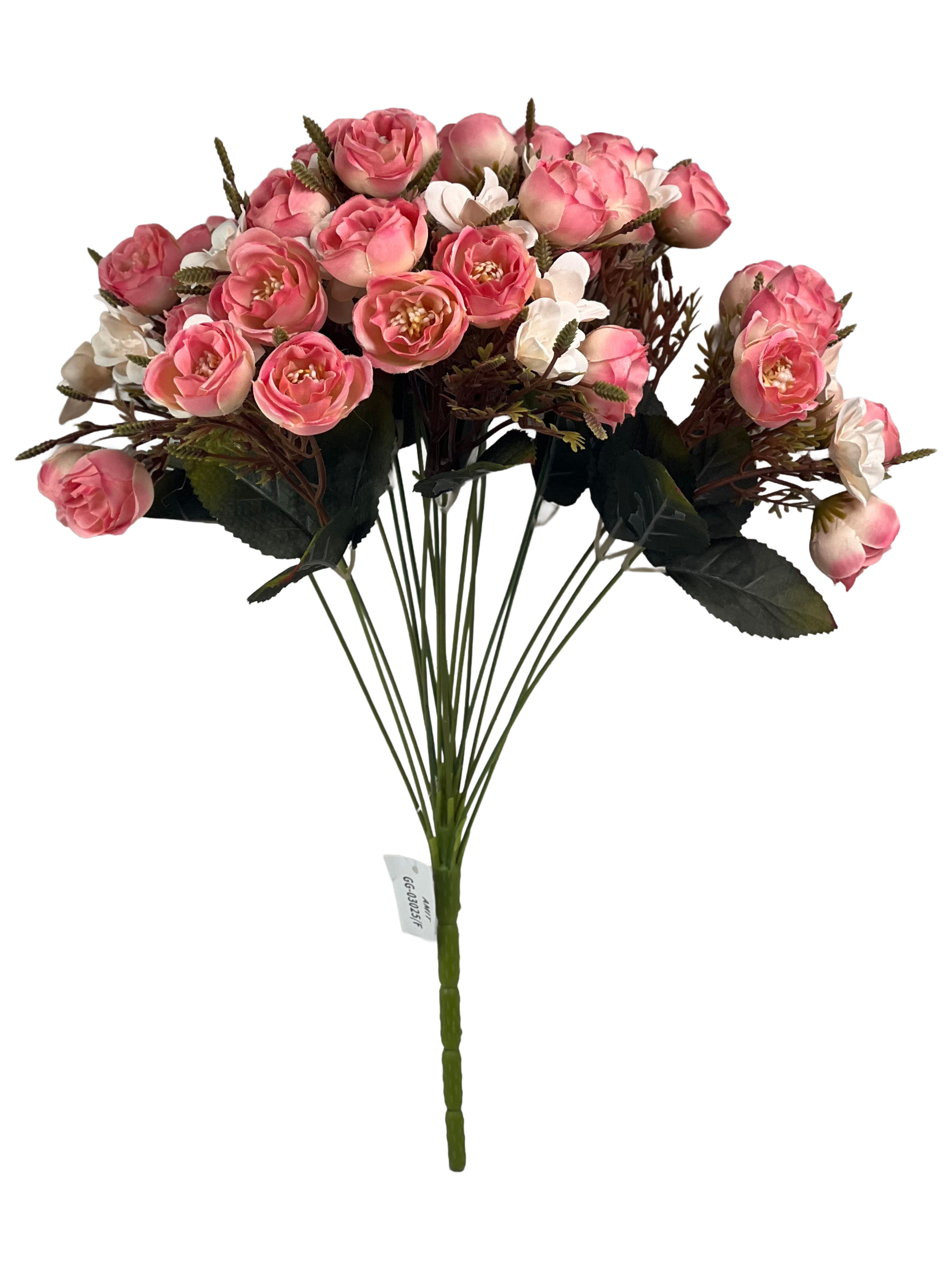 Artificial Pink Mini Rose Flower Bunch with White Accents