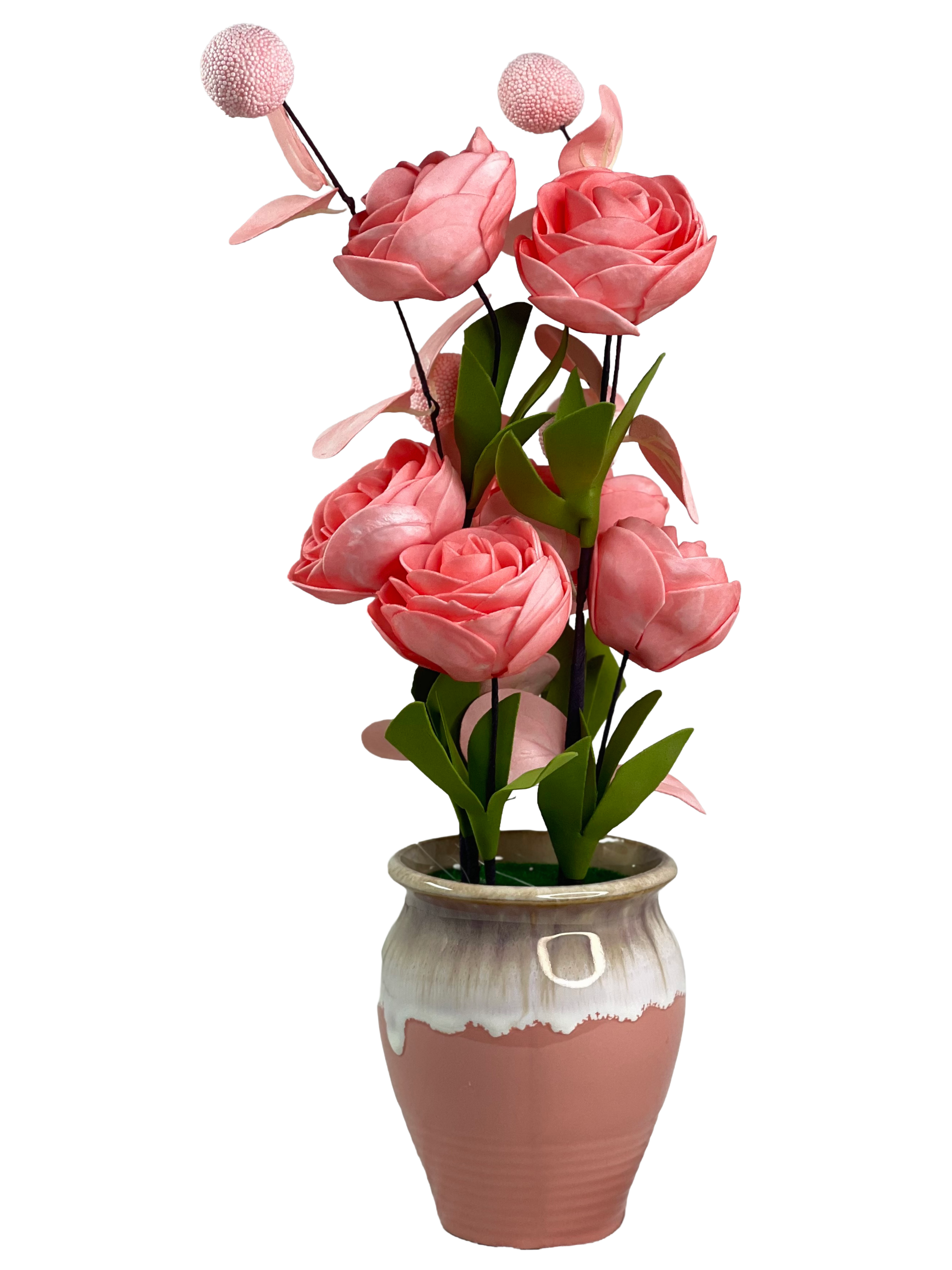 Rose Bloom Flowers in Pink Ceramic Pot
