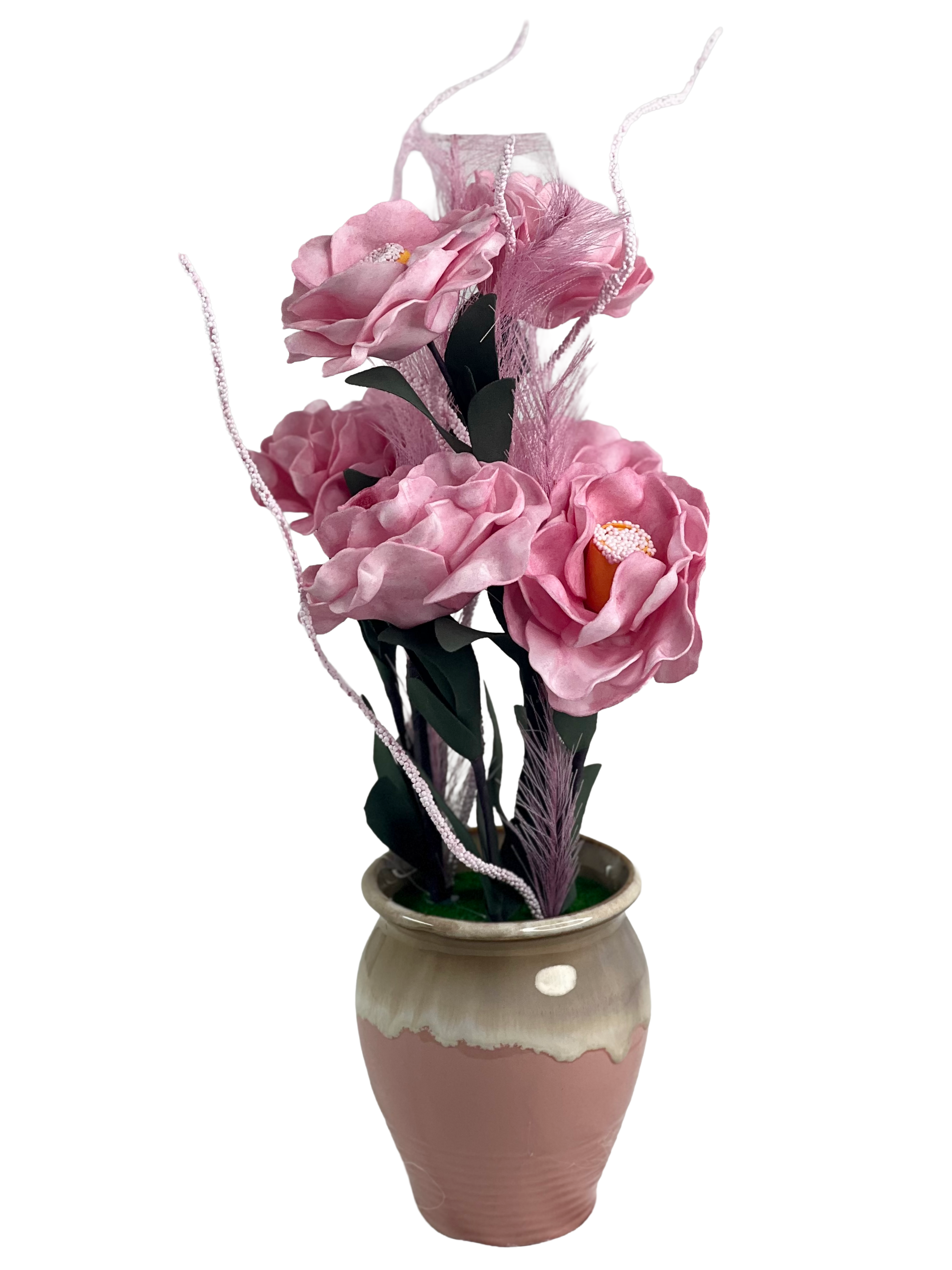 Artificial Camellia Rose Flowers in Ceramic Vase