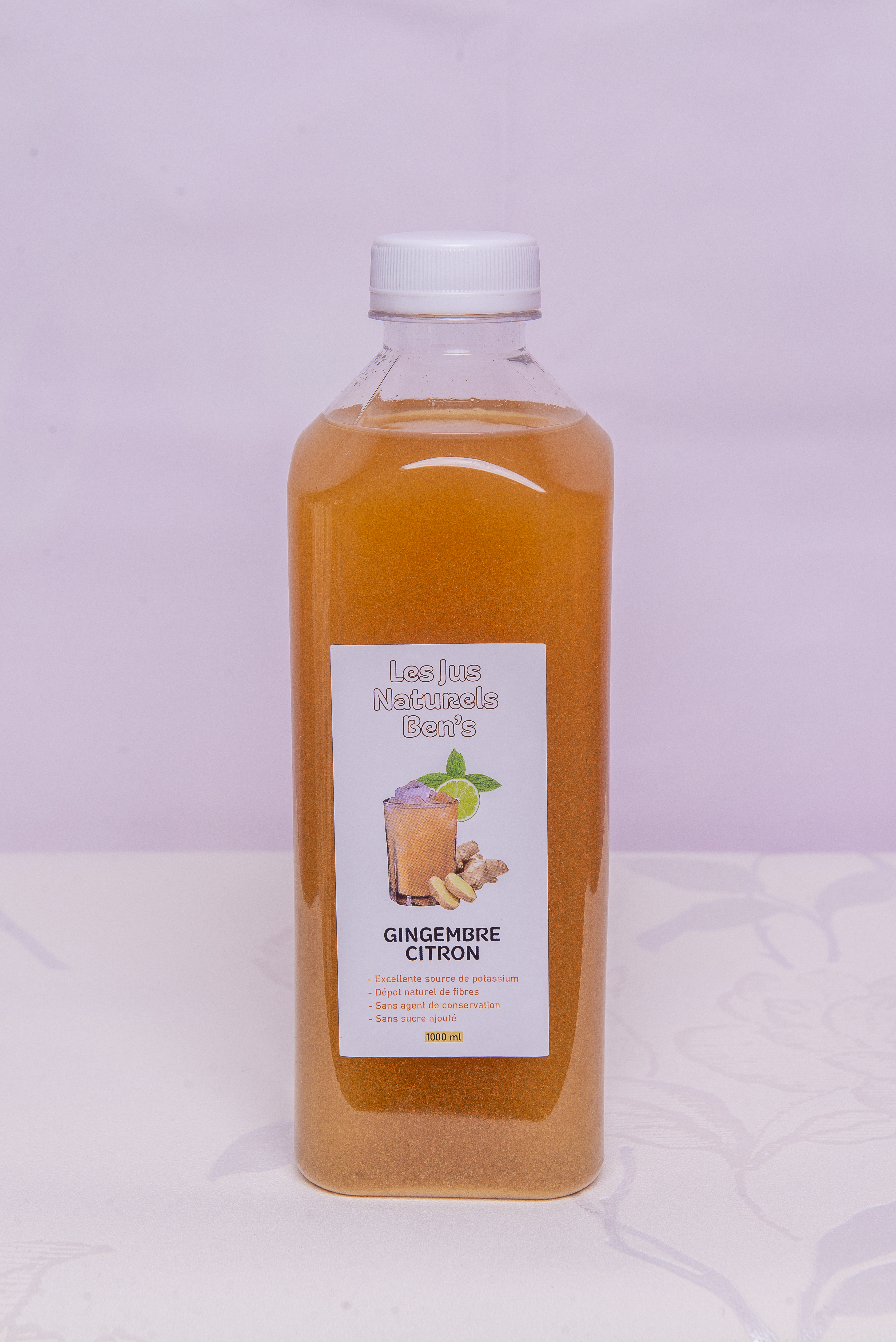 Jus de gingembre-citron  sans sucre ajouté - 1L