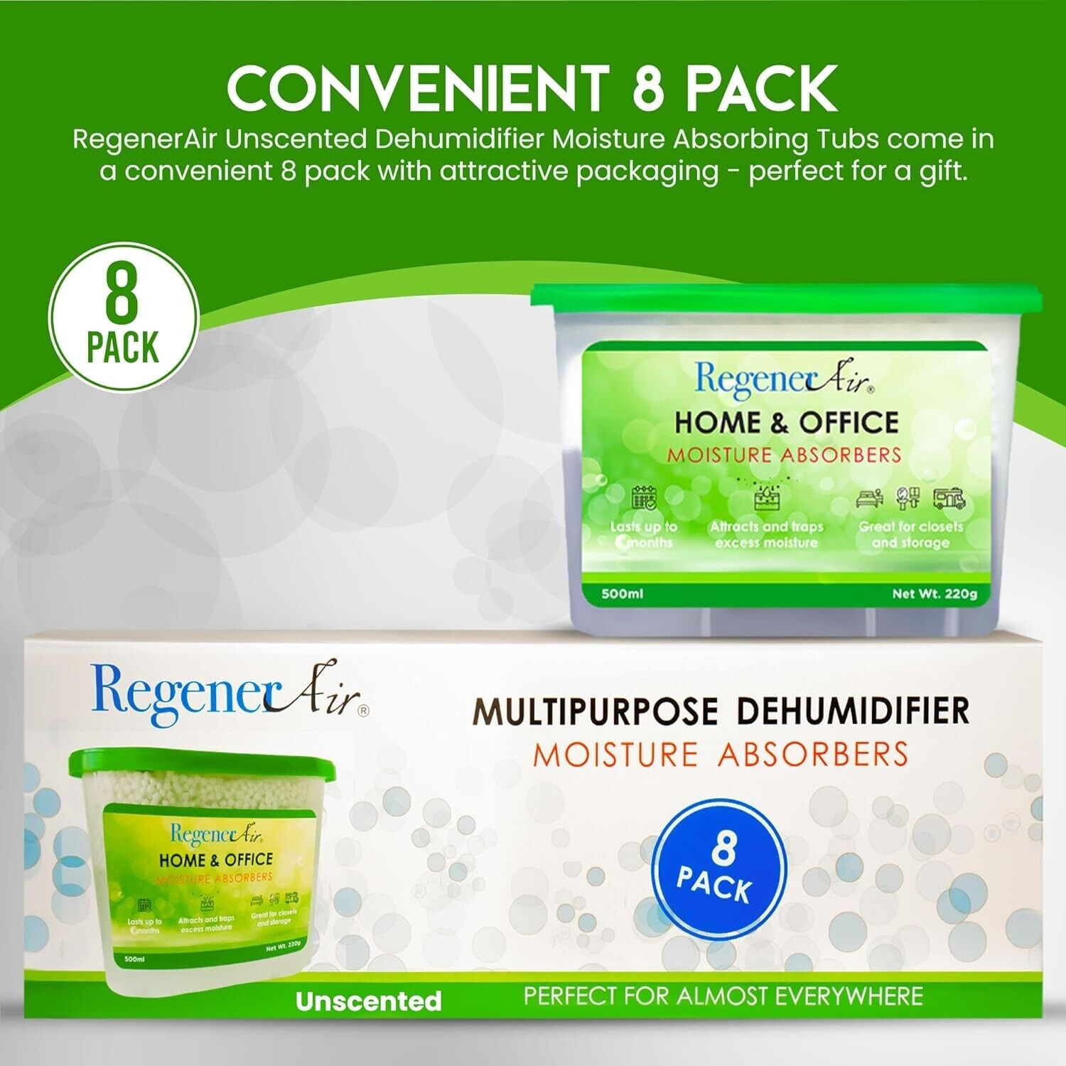 RegenerAir Moisture Absorber Dehumidifier Purifier Unscented 8 Pack