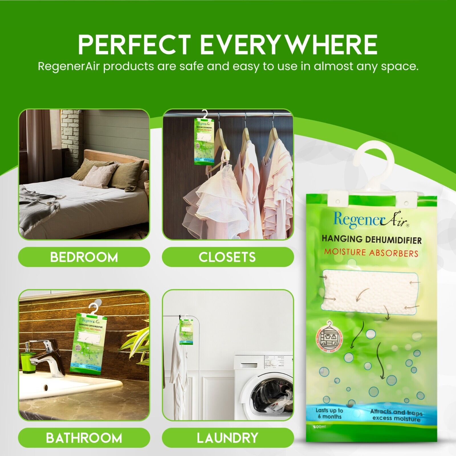 RegenerAir Closet Moisture Absorber Dehumidifier Unscented 10 Pack Hanging bags