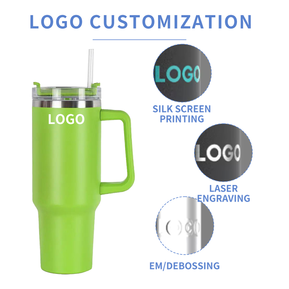 Custom insulated sublimation straw tumblers stainless steel vacuum travel cup mug laser engraved LOGO 40oz tumbler with handle