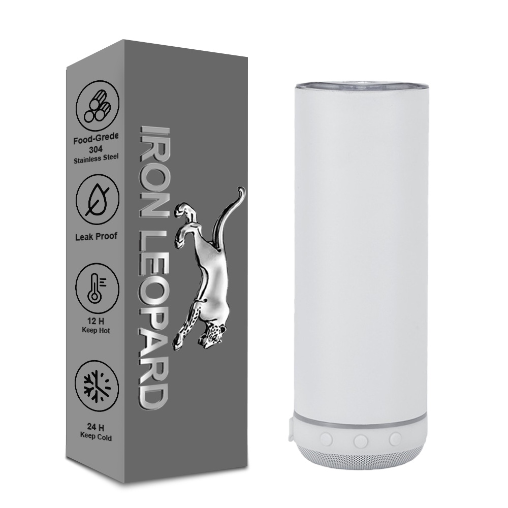 20 Oz Music Speaker Tumbler, Sublimation Tumbler Blanks with Bluetooth Music, Double Wall Vacuum Insulated Speaker Tumbler Mug with Detachable LED Light, Speaker Cup Tumbler