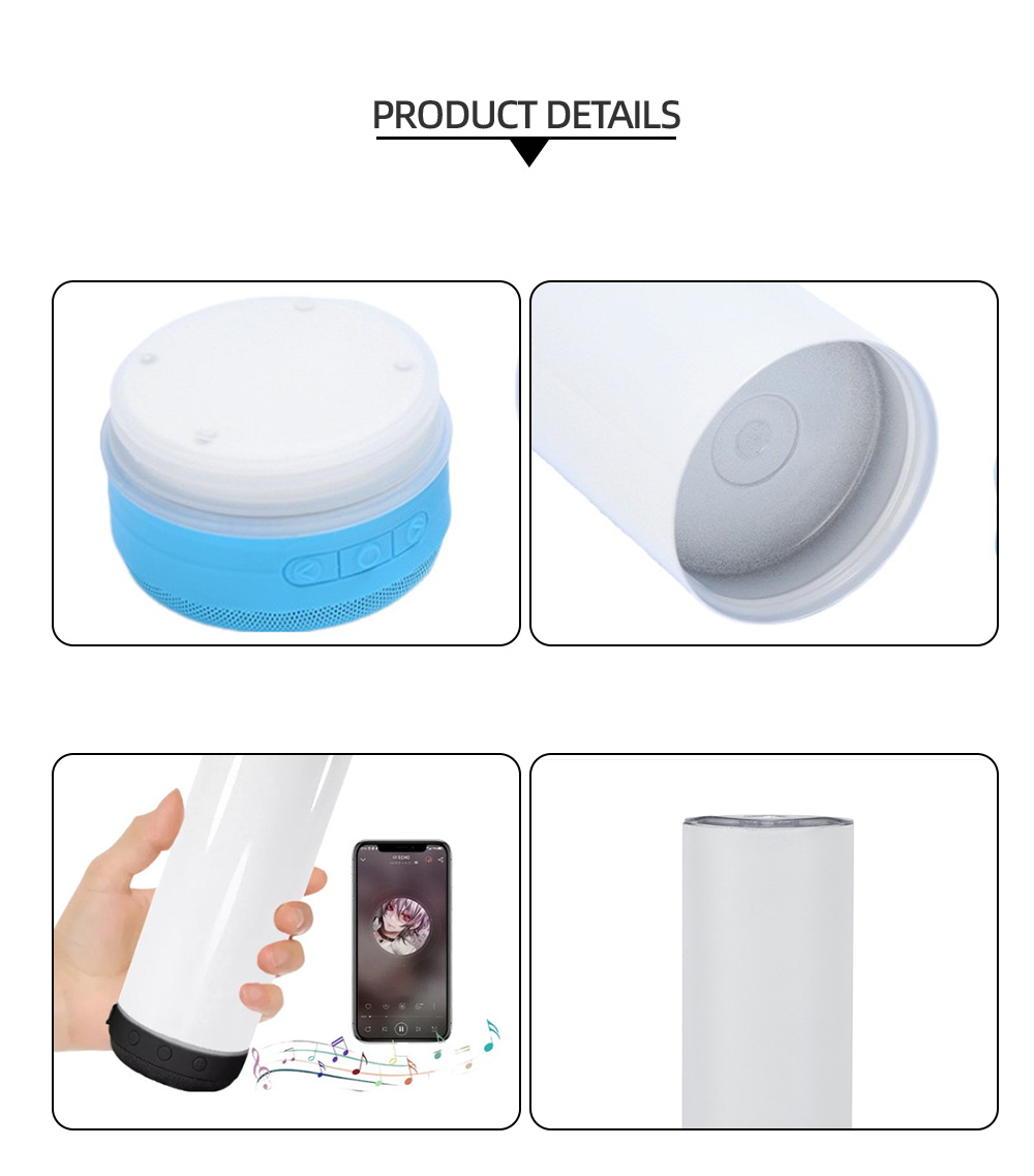 20 Oz Music Speaker Tumbler, Sublimation Tumbler Blanks with Bluetooth Music, Double Wall Vacuum Insulated Speaker Tumbler Mug with Detachable LED Light, Speaker Cup Tumbler