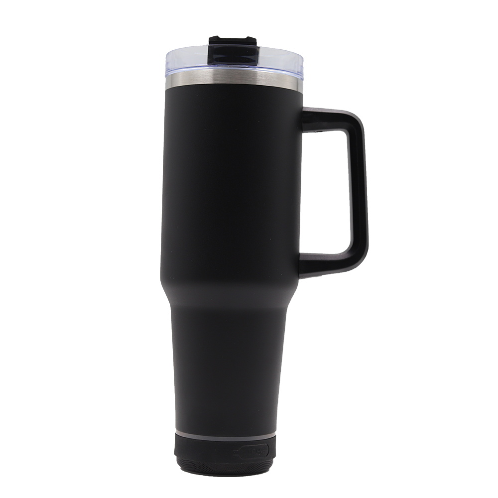 Bluetooth Speaker 40oz Tumbler - Grippy Pink Tumbler, 40oz Tumbler with Handle and Small Bluetooth Speaker, Bluetooth Water Bottle Speaker, Hot Pink Tumbler with Handle, Tumbler with Speake