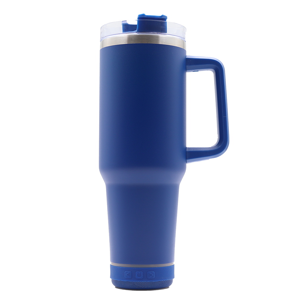 Bluetooth Speaker 40oz Tumbler - Grippy Pink Tumbler, 40oz Tumbler with Handle and Small Bluetooth Speaker, Bluetooth Water Bottle Speaker, Hot Pink Tumbler with Handle, Tumbler with Speake